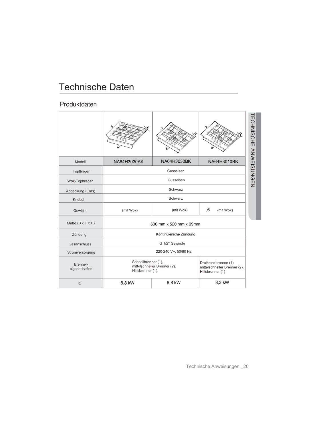 Samsung NA64H3030AS/EG, NA64H3010AS/EG manual NA64H3030AK NA64H3030BK NA64H3010BK 