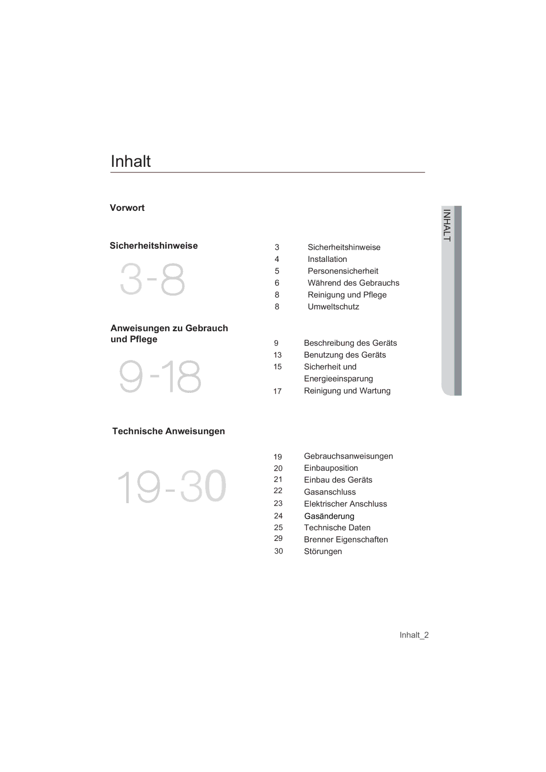 Samsung NA64H3030AS/EG, NA64H3010AS/EG manual 19-30, Inhalt 