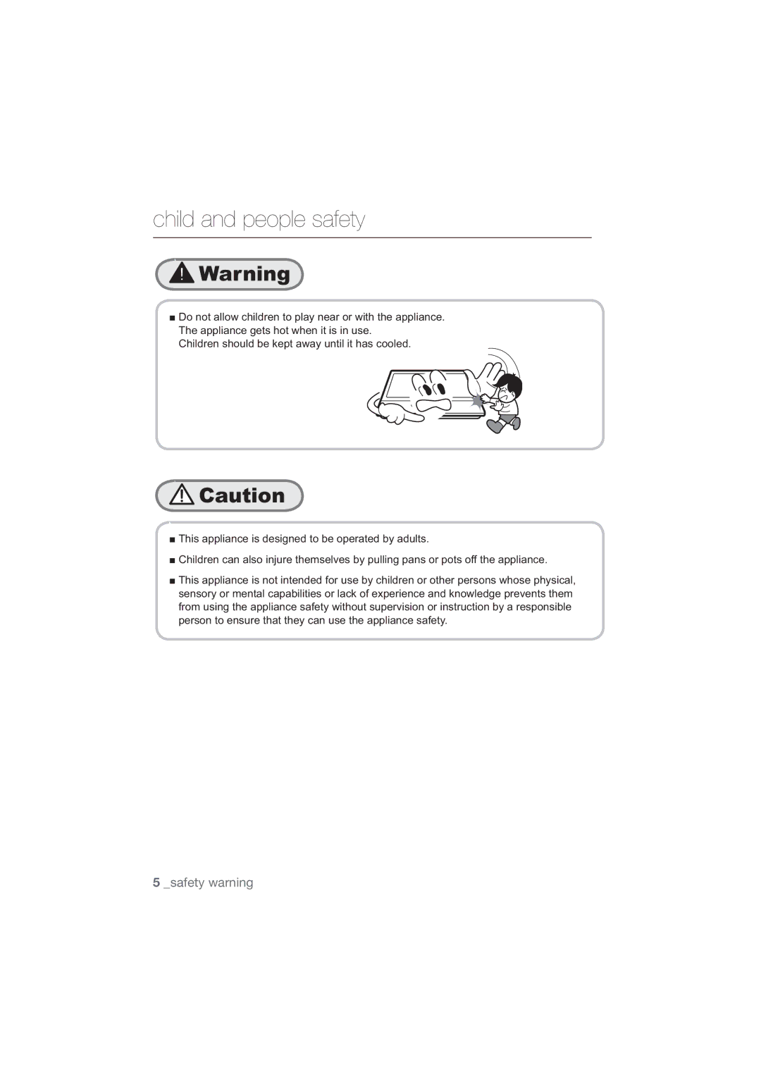 Samsung NA64H3010AS/EG manual Child and people safety, RQrwDoorzFkloguhqWrSod\QhduRuZlwkWkhDssoldqfh 