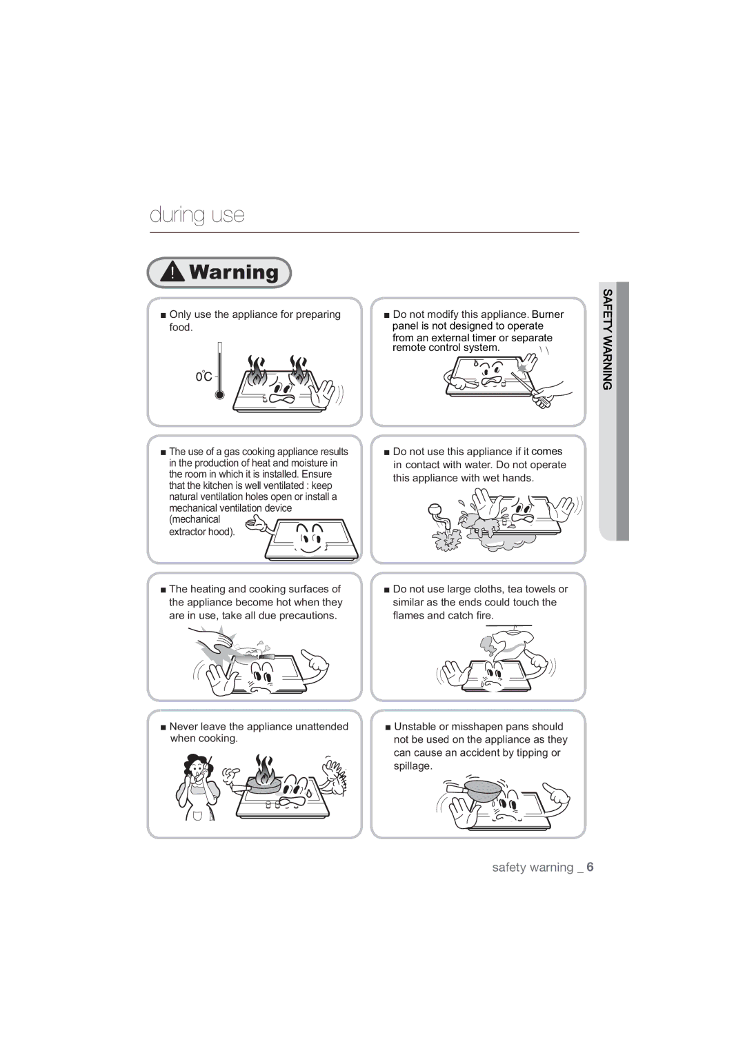 Samsung NA64H3030AS/EG manual During use, HwudfwruKrrg, 7KHKHDWLQJDQGFRRNLQJVXUIDFHVRI, ÀdphvDqgFdwfk¿Uh 