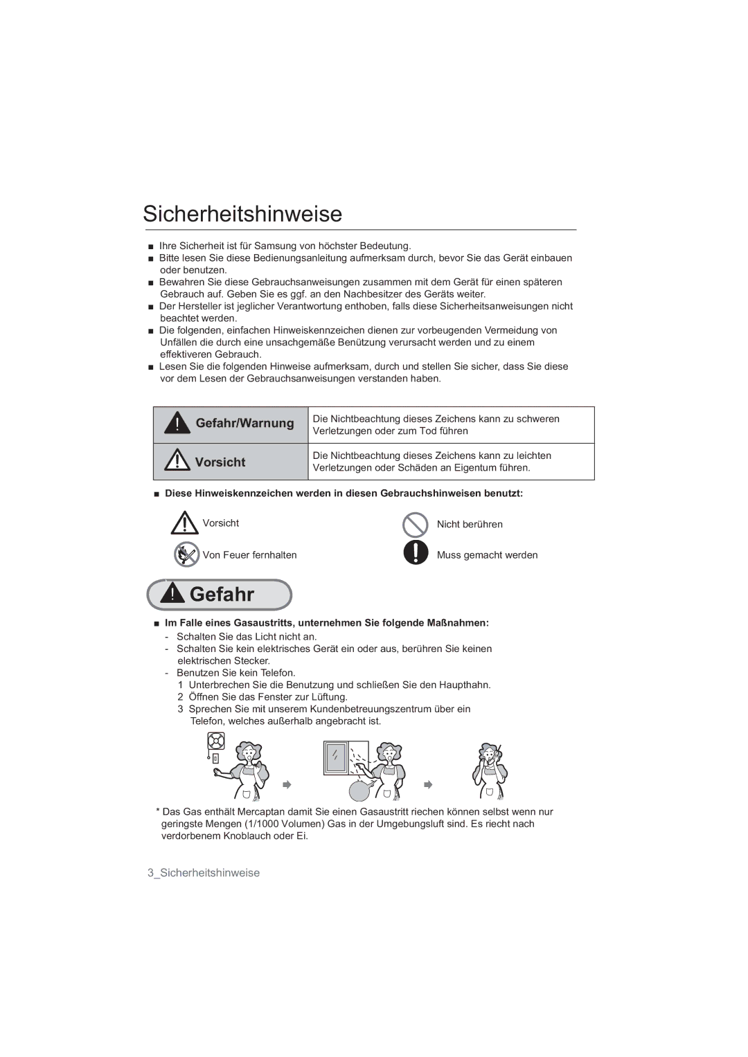 Samsung NA64H3010AS/EG, NA64H3030AS/EG manual Sicherheitshinweise, 6FKDOWHQ6LHGDV/LFKWQLFKWDQ 