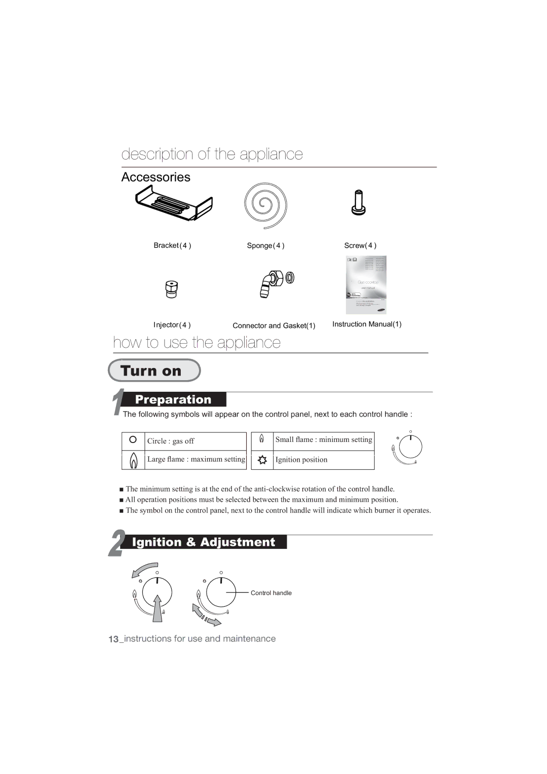 Samsung NA64H3010AS/EG, NA64H3030AS/EG manual How to use the appliance, Accessories 