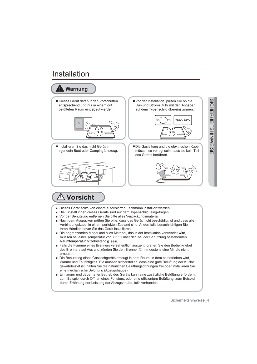 Samsung NA64H3030AS/EG, NA64H3010AS/EG manual Installation, Des Geräts berühren 