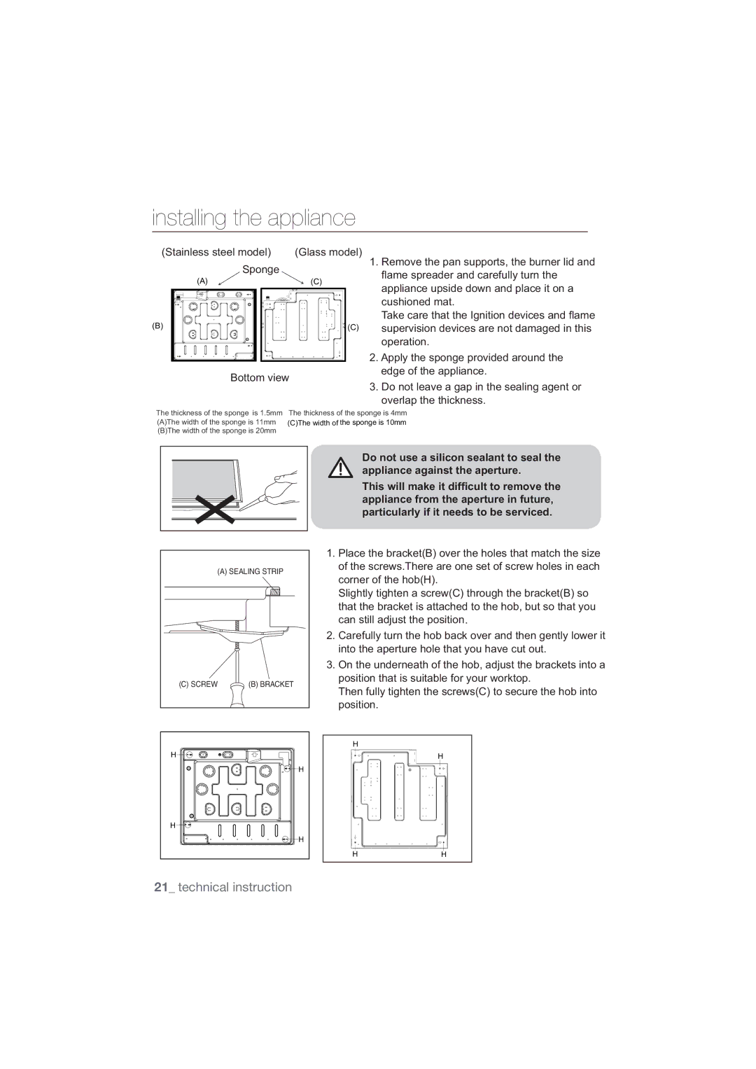 Samsung NA64H3010AS/EG, NA64H3030AS/EG manual Installing the appliance, DssoldqfhDjdlqvwWkhDshuwxuh 