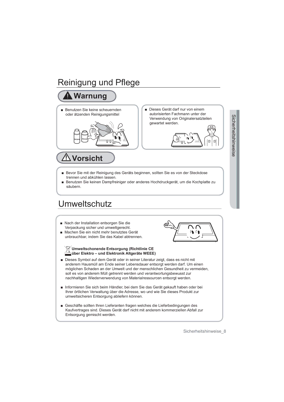 Samsung NA64H3030AS/EG, NA64H3010AS/EG manual Reinigung und Pflege, Umweltschutz 