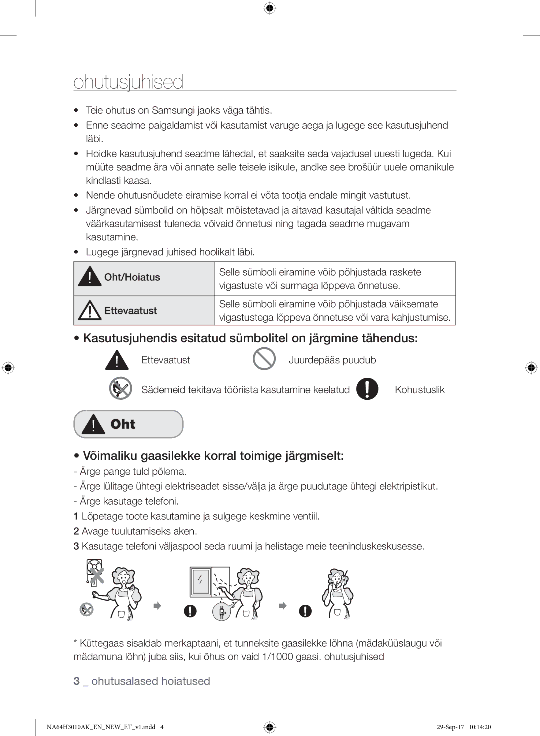 Samsung NA64H3010AS/EO, NA64H3010AK/EO manual Ohutusjuhised, Oht, Kasutusjuhendis esitatud sümbolitel on järgmine tähendus 