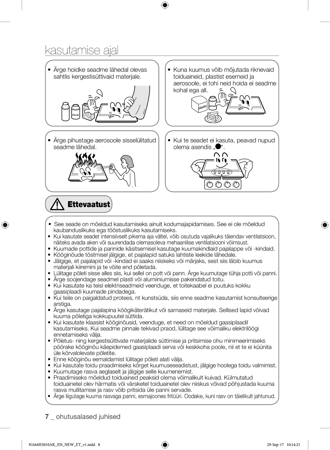 Samsung NA64H3010AS/EO, NA64H3010AK/EO manual Kasutamise ajal 