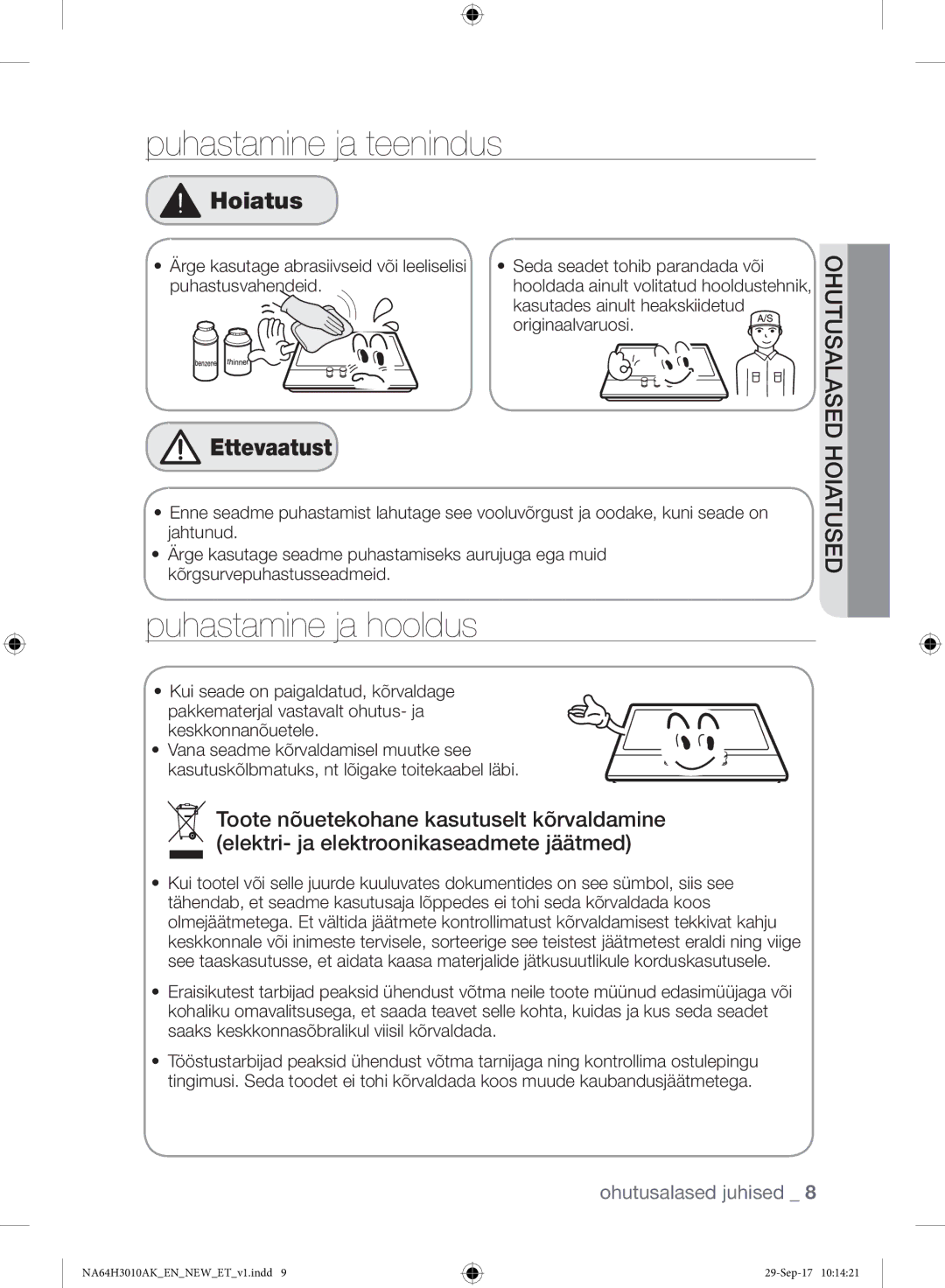 Samsung NA64H3010AK/EO Puhastamine ja teenindus, Puhastamine ja hooldus, Kasutades ainult heakskiidetud, Originaalvaruosi 