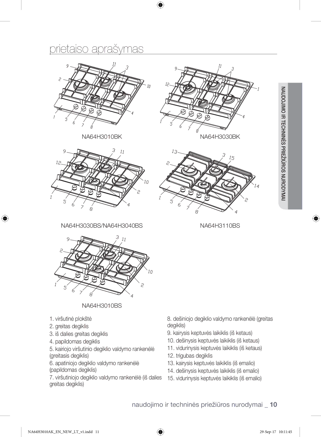 Samsung NA64H3010AK/EO, NA64H3010AS/EO manual Prietaiso aprašymas, NA64H3010BK 