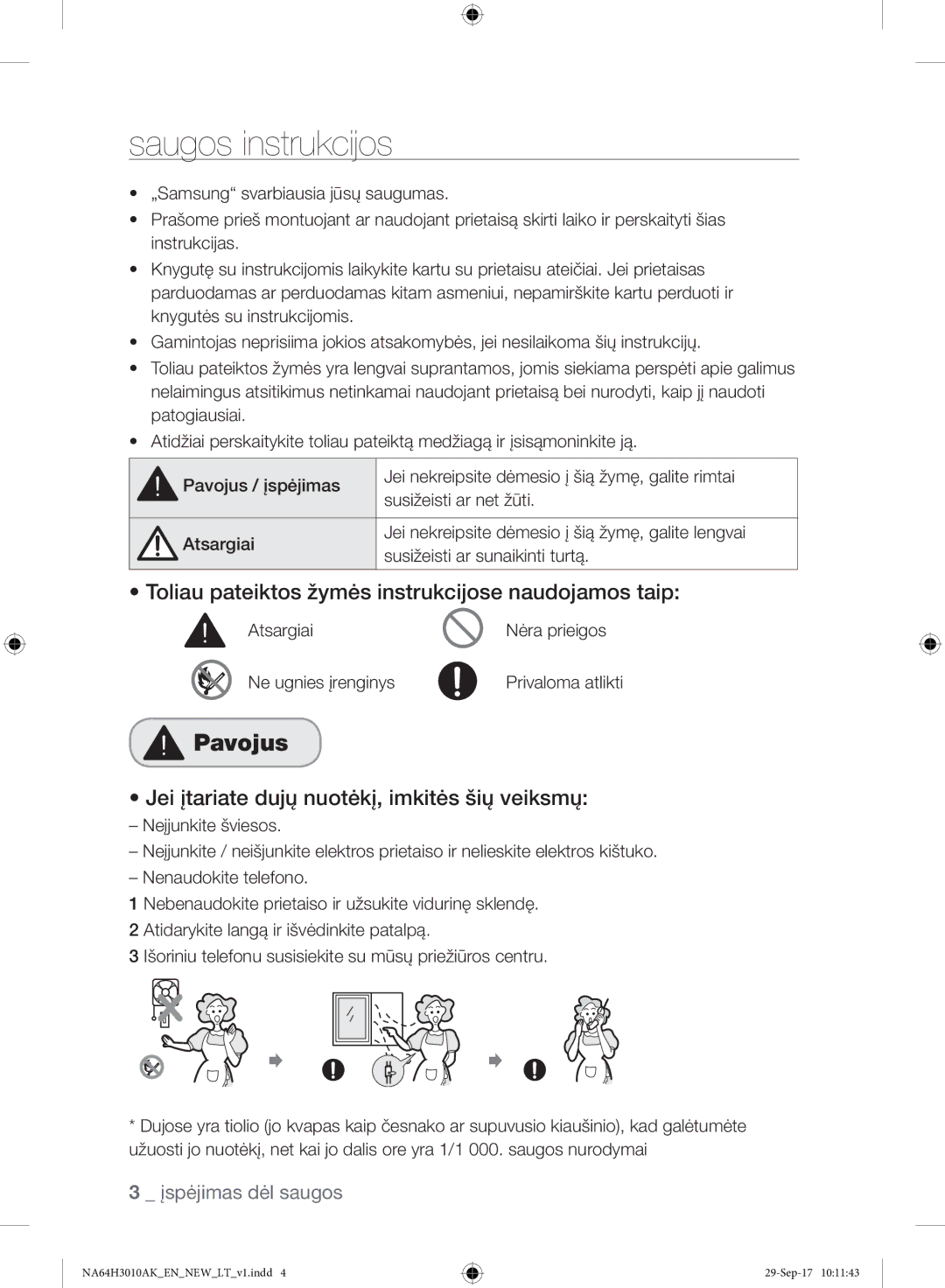 Samsung NA64H3010AS/EO, NA64H3010AK/EO Saugos instrukcijos, Pavojus, Toliau pateiktos žymės instrukcijose naudojamos taip 