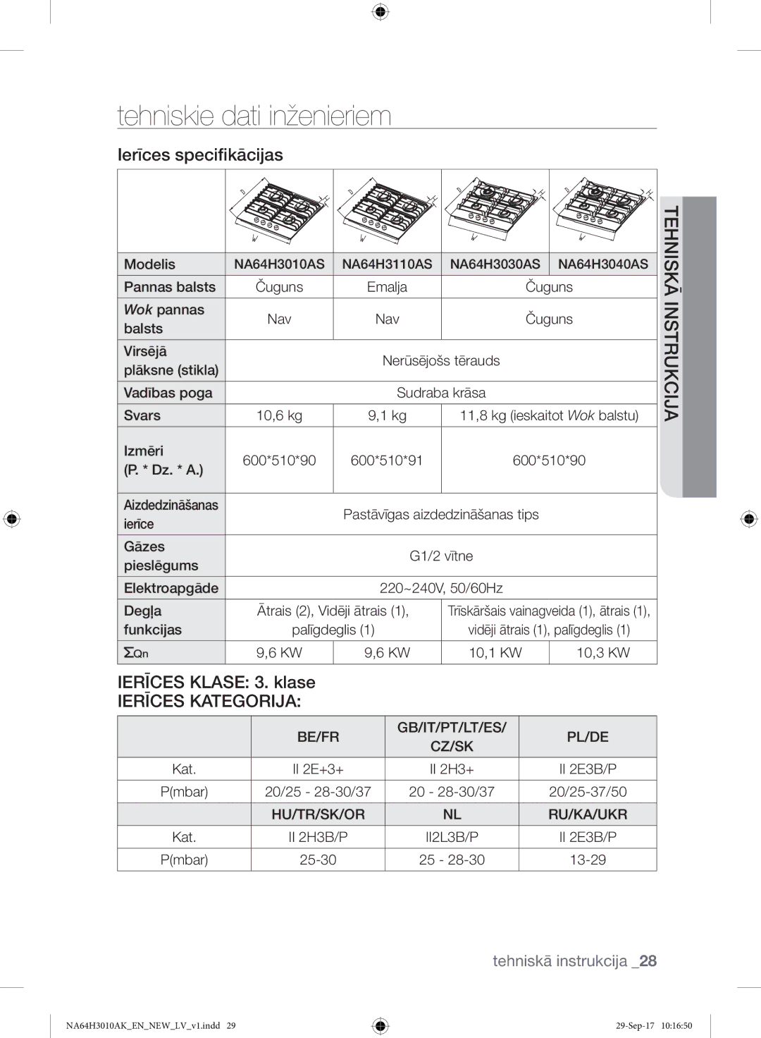 Samsung NA64H3010AK/EO, NA64H3010AS/EO manual Ierīces Klase 3. klase 