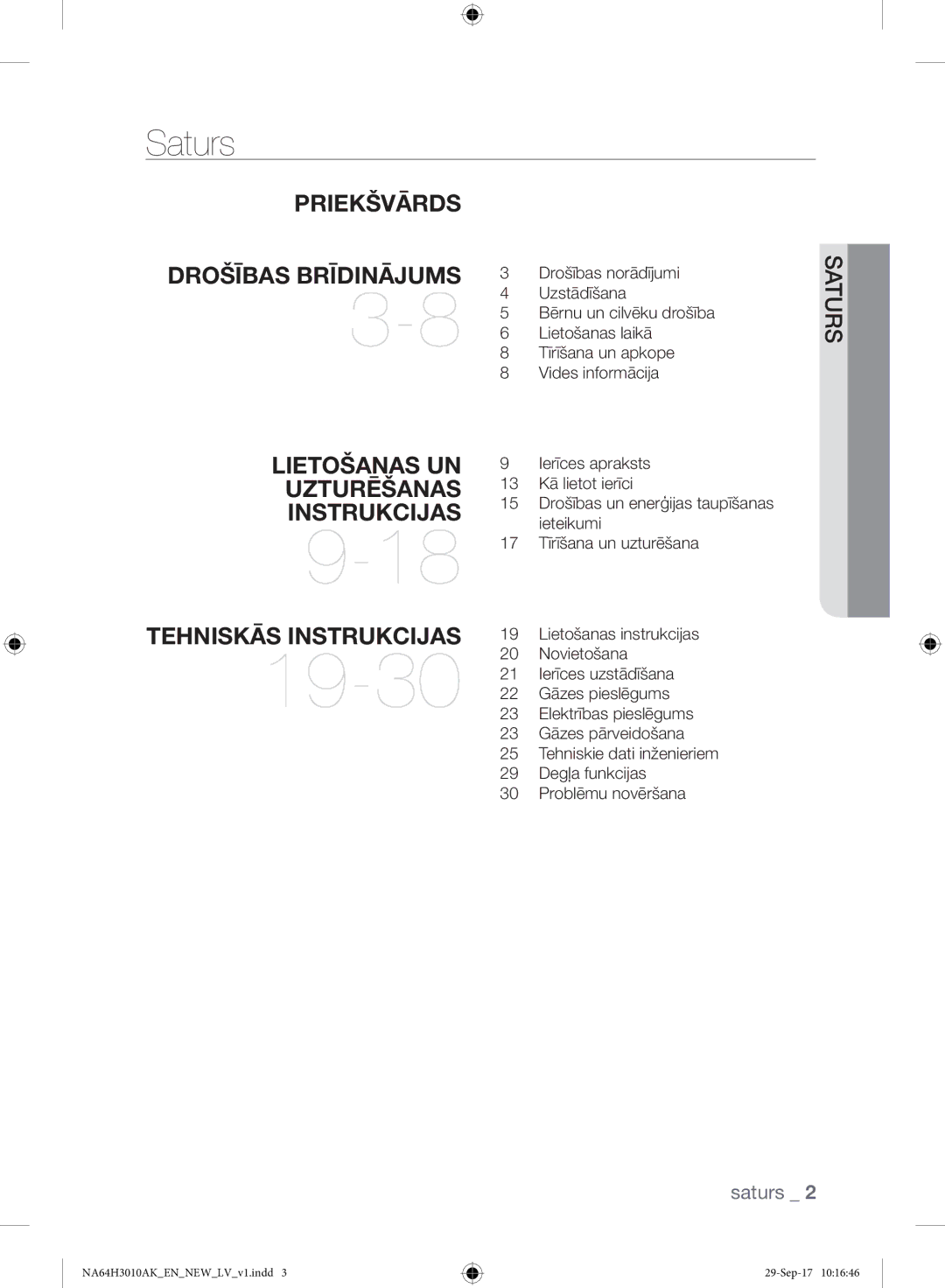 Samsung NA64H3010AK/EO, NA64H3010AS/EO manual 19-30, Saturs 