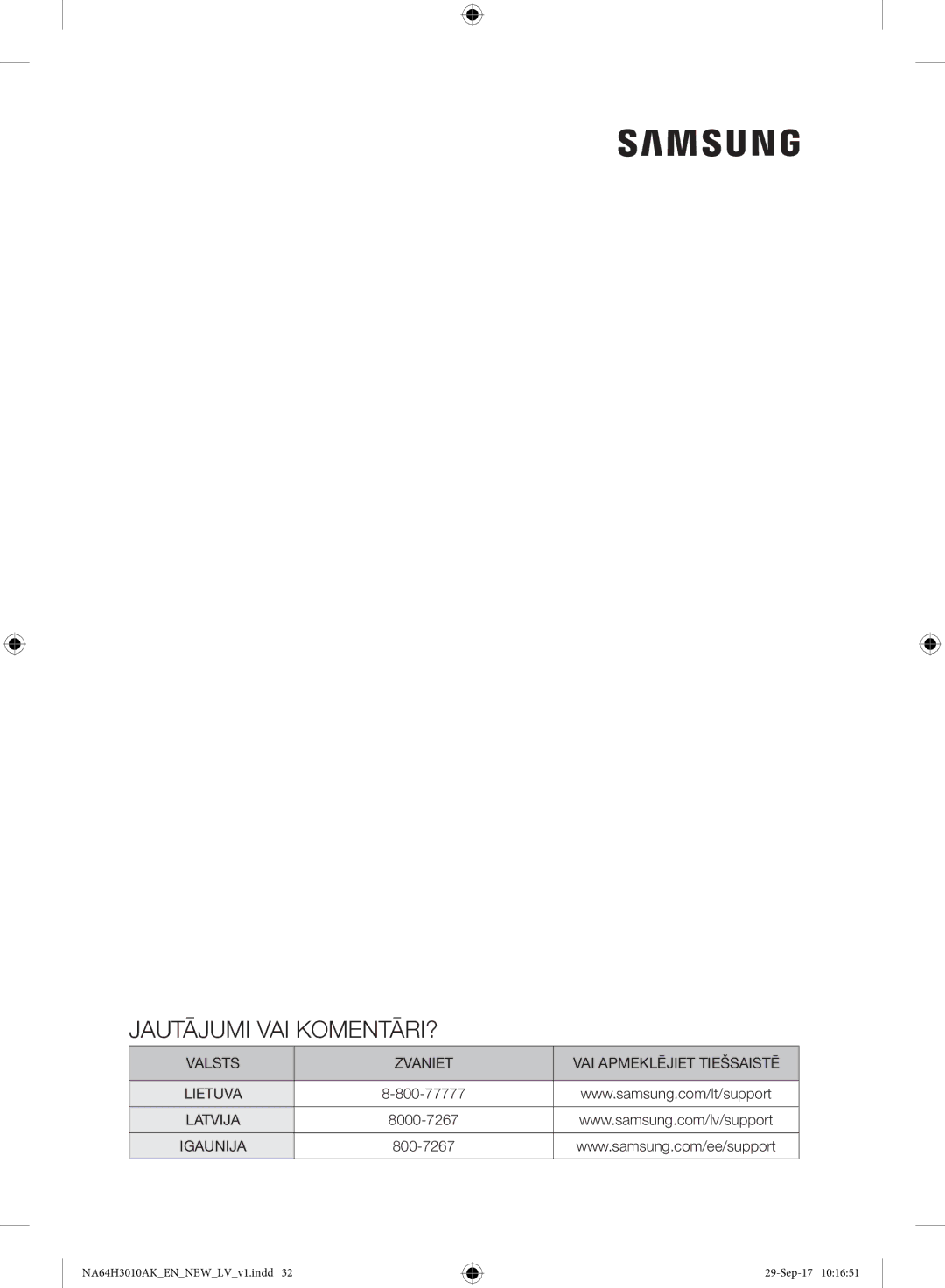 Samsung NA64H3010AS/EO, NA64H3010AK/EO manual Jautājumi VAI KOMENTĀRI? 