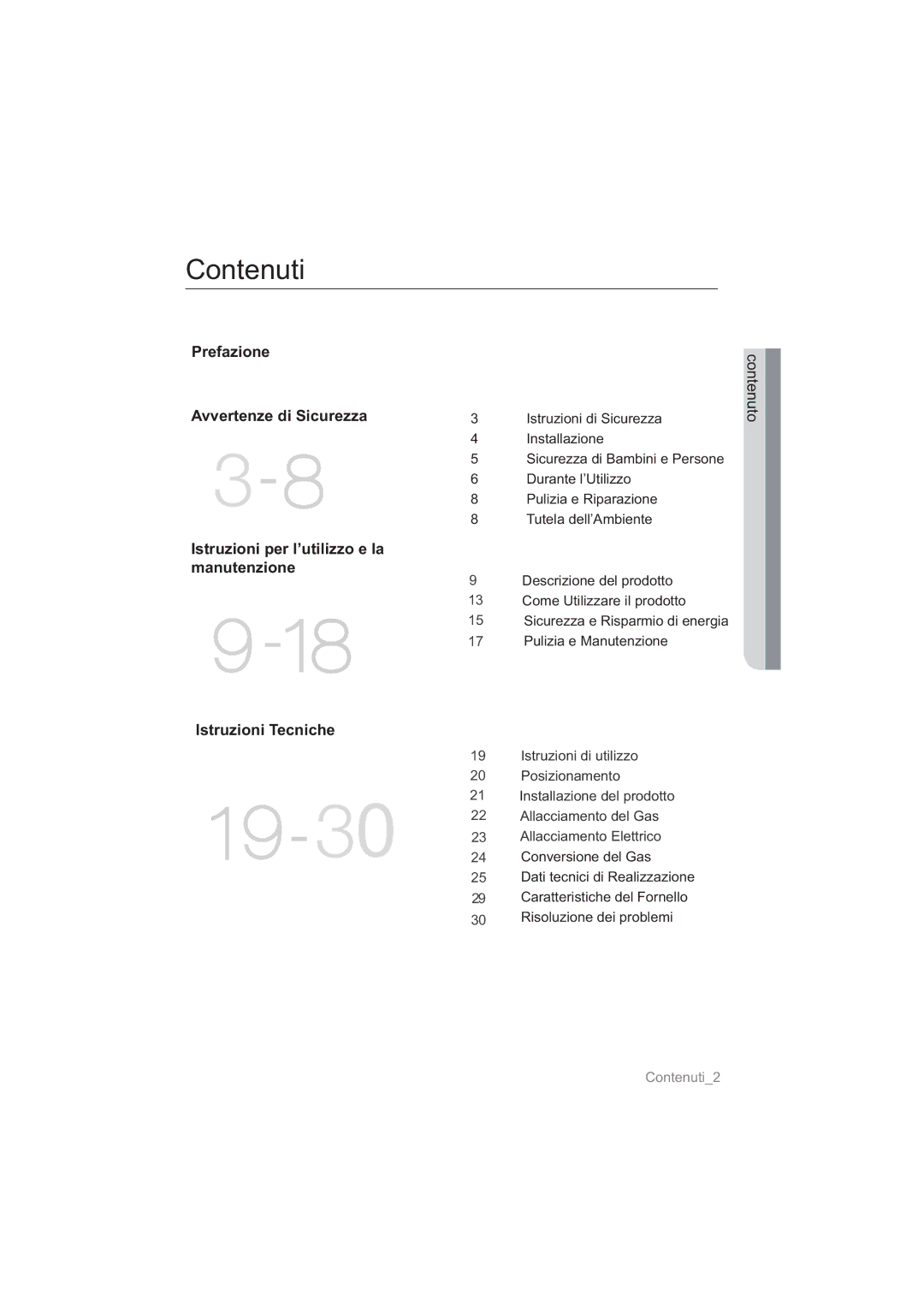 Samsung NA64H3110BS/ET, NA64H3010AS/ET, NA64H3010BS/ET, NA64H3030BS/ET, NA64H3010AK/ET manual 19-30, Contenuti 