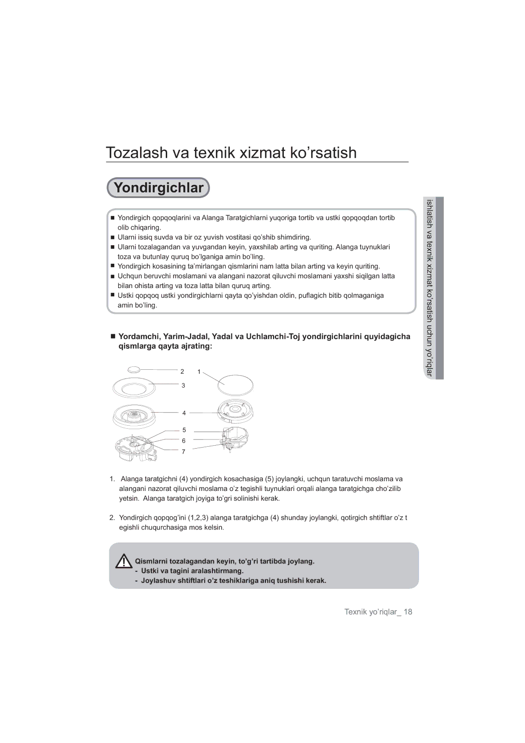 Samsung NA64H3000AK/WT, NA64H3010BS/WT, NA64H3010CK/WT, NA64H3030AS/WT, NA64H3110BS/WT, NA64H3010BK/WT manual Yondirgichlar 