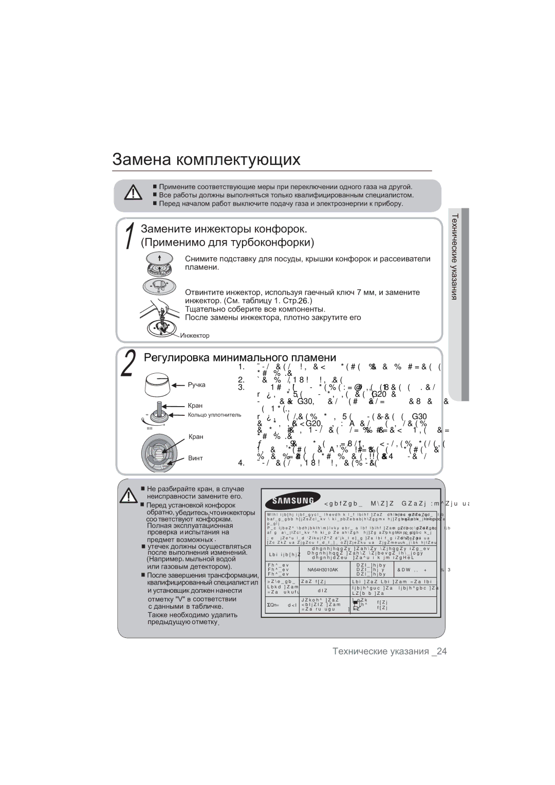 Samsung NA64H3000AK/WT, NA64H3010BS/WT, NA64H3010CK/WT Ɂɚɦɟɧɢɬɟɢɧɠɟɤɬɨɪɵɤɨɧɮɨɪɨɤ ɉɪɢɦɟɧɢɦɨɞɥɹɬɭɪɛɨɤɨɧɮɨɪɤɢ, Ɩɥɚɦɟɧɢ 