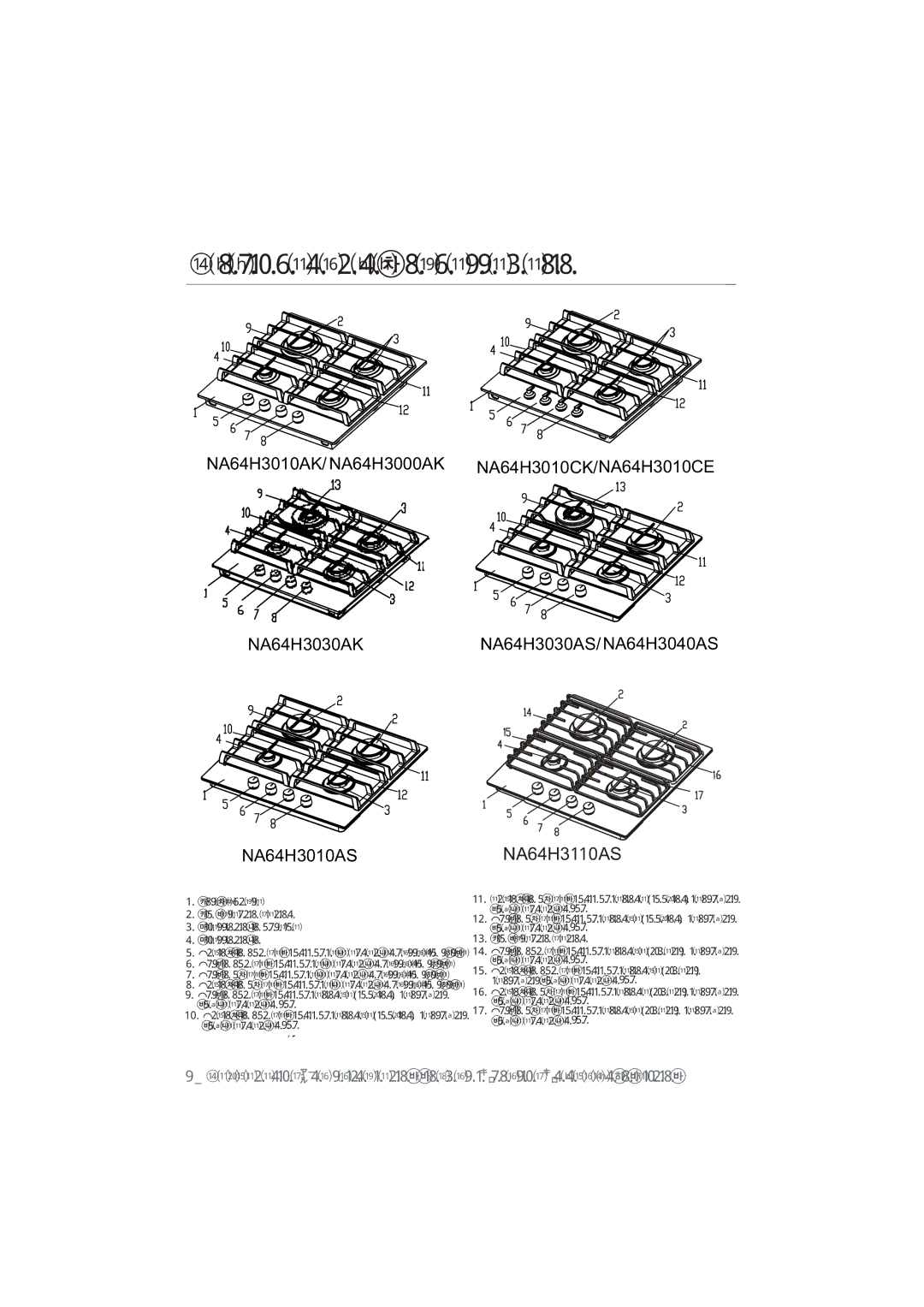 Samsung NA64H3010BK/WT, NA64H3010BS/WT, NA64H3010CK/WT, NA64H3030AS/WT Ɉɿɫɿɪɭɩɚɧɟɥɿɧɿԙɫɢɩɚɬɬɚɦɚɫɵ 