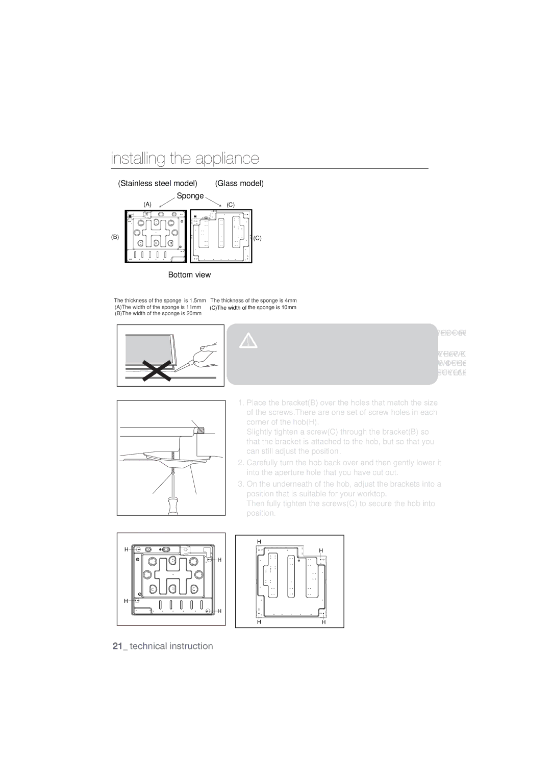 Samsung NA64H3030AS/WT, NA64H3010BS/WT, NA64H3010CK/WT manual Installing the appliance, ÀdphVsuhdghuDqgFduhixoo\WxuqWkh 