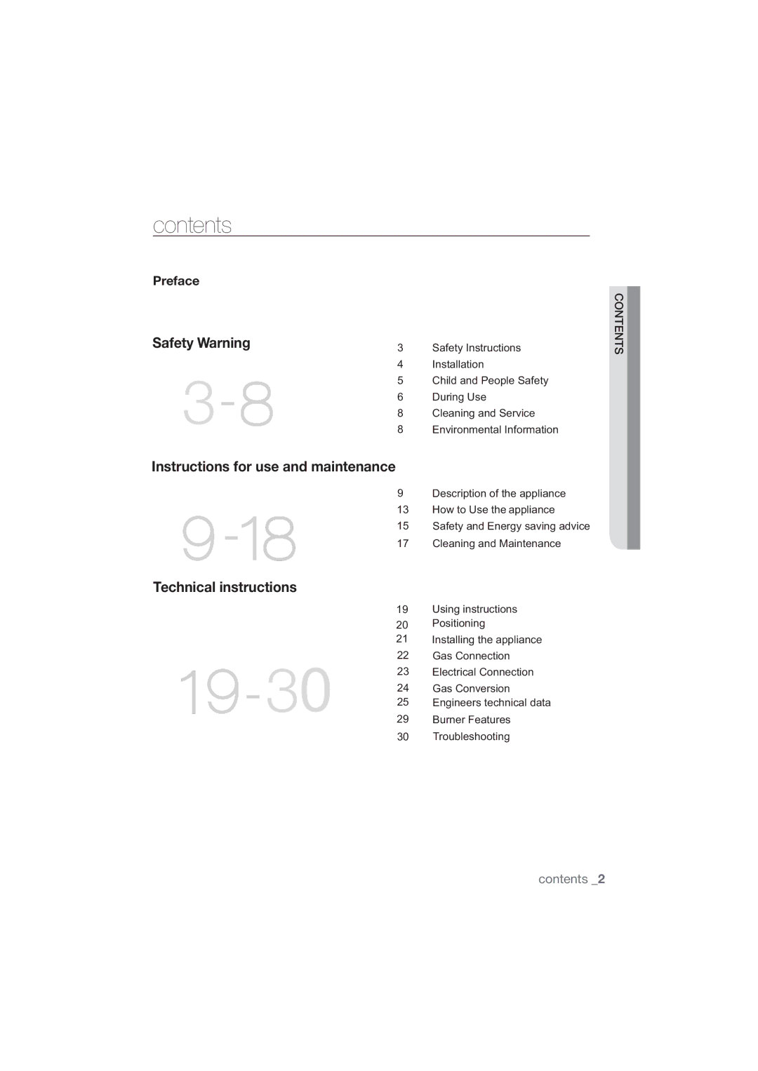 Samsung NA64H3110BS/WT, NA64H3010BS/WT, NA64H3010CK/WT, NA64H3030AS/WT, NA64H3010BK/WT, NA64H3000AK/WT manual 19-30, Contents 