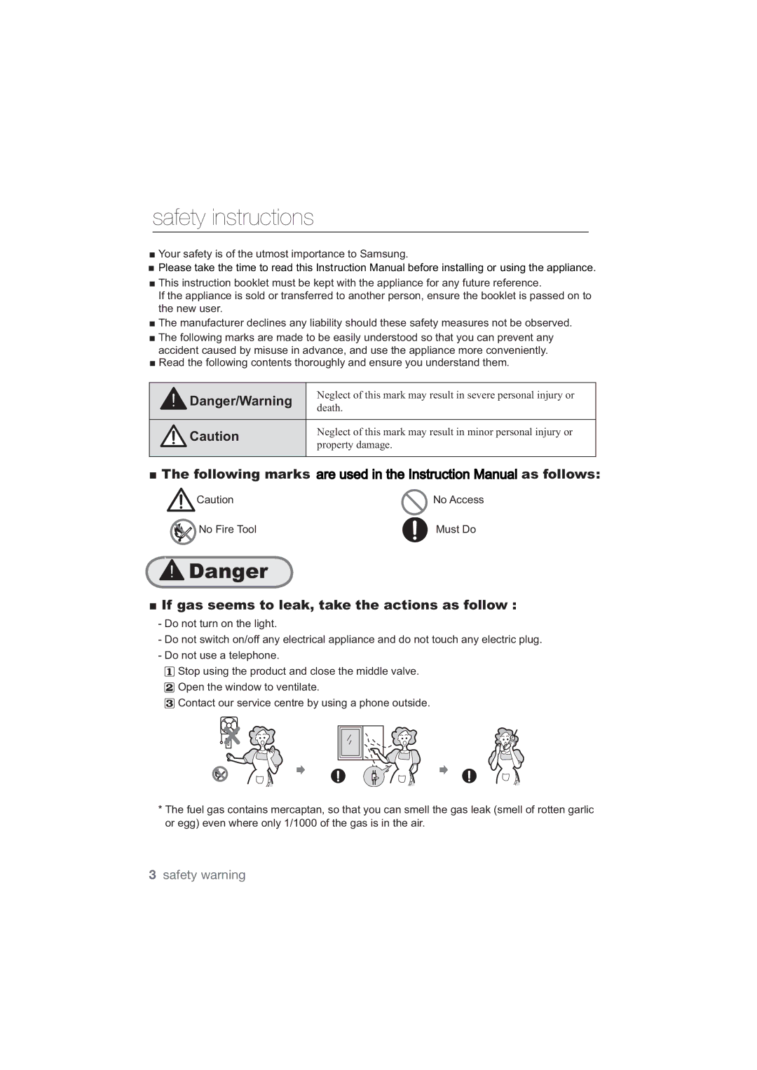 Samsung NA64H3010BK/WT, NA64H3010BS/WT manual Safety instructions, ,IJdvVhh VWrOhdnWdnhWkhDfwlrqvDvIroorz 