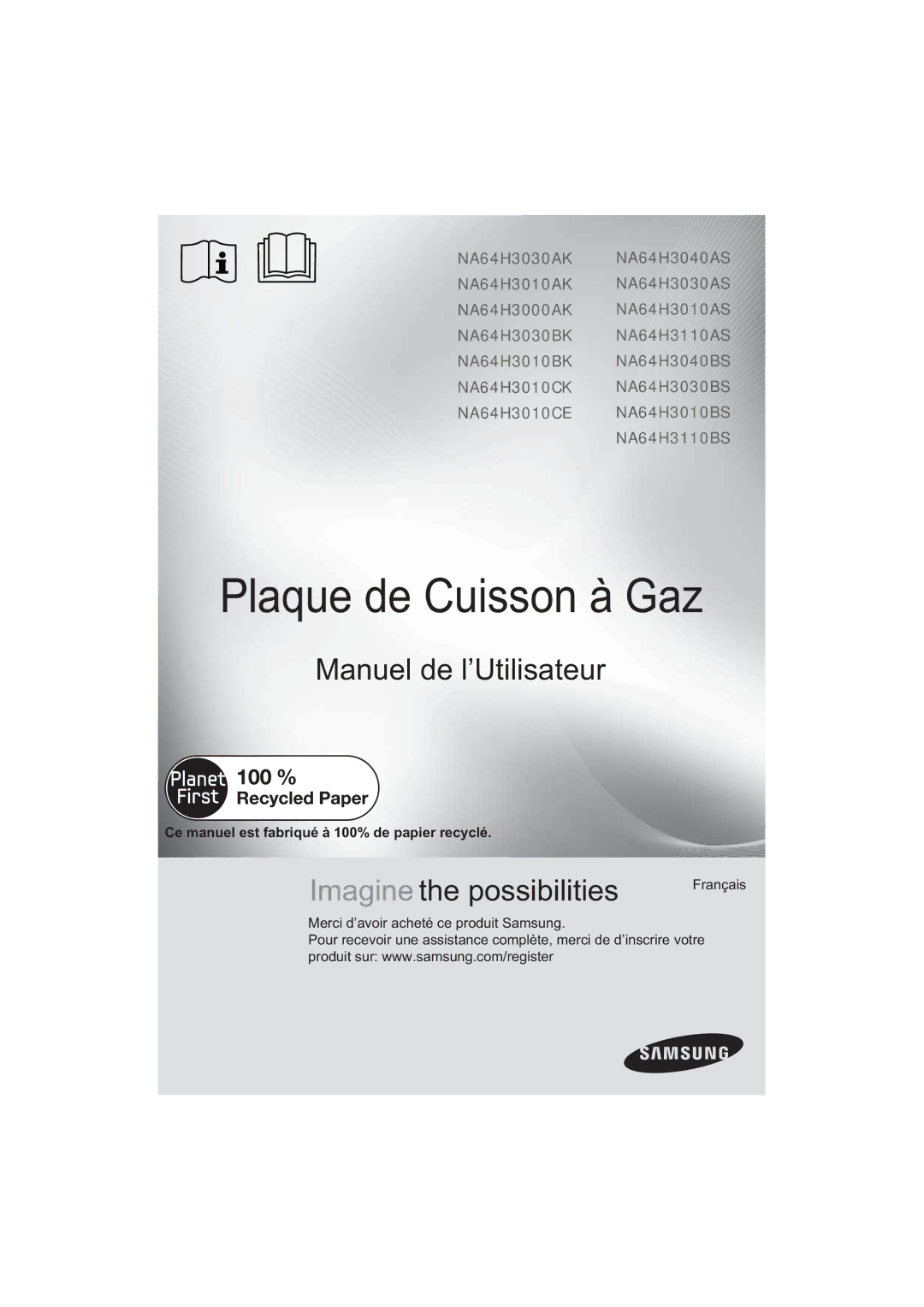 Samsung NA64H3110AS/EF manual Plaque de Cuisson à Gaz 