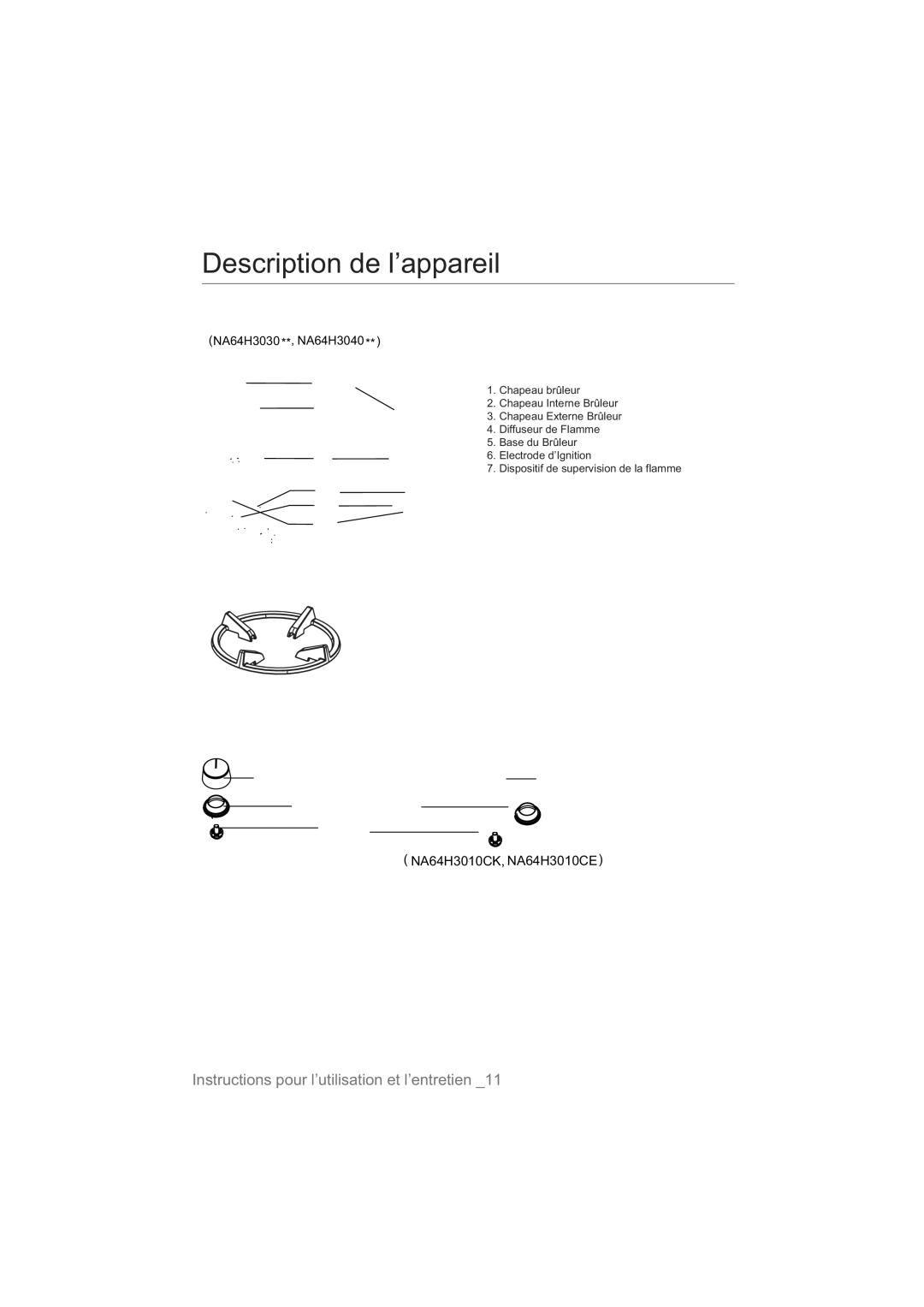 Samsung NA64H3110AS/EF manual Description de l’appareil, Brûleur 