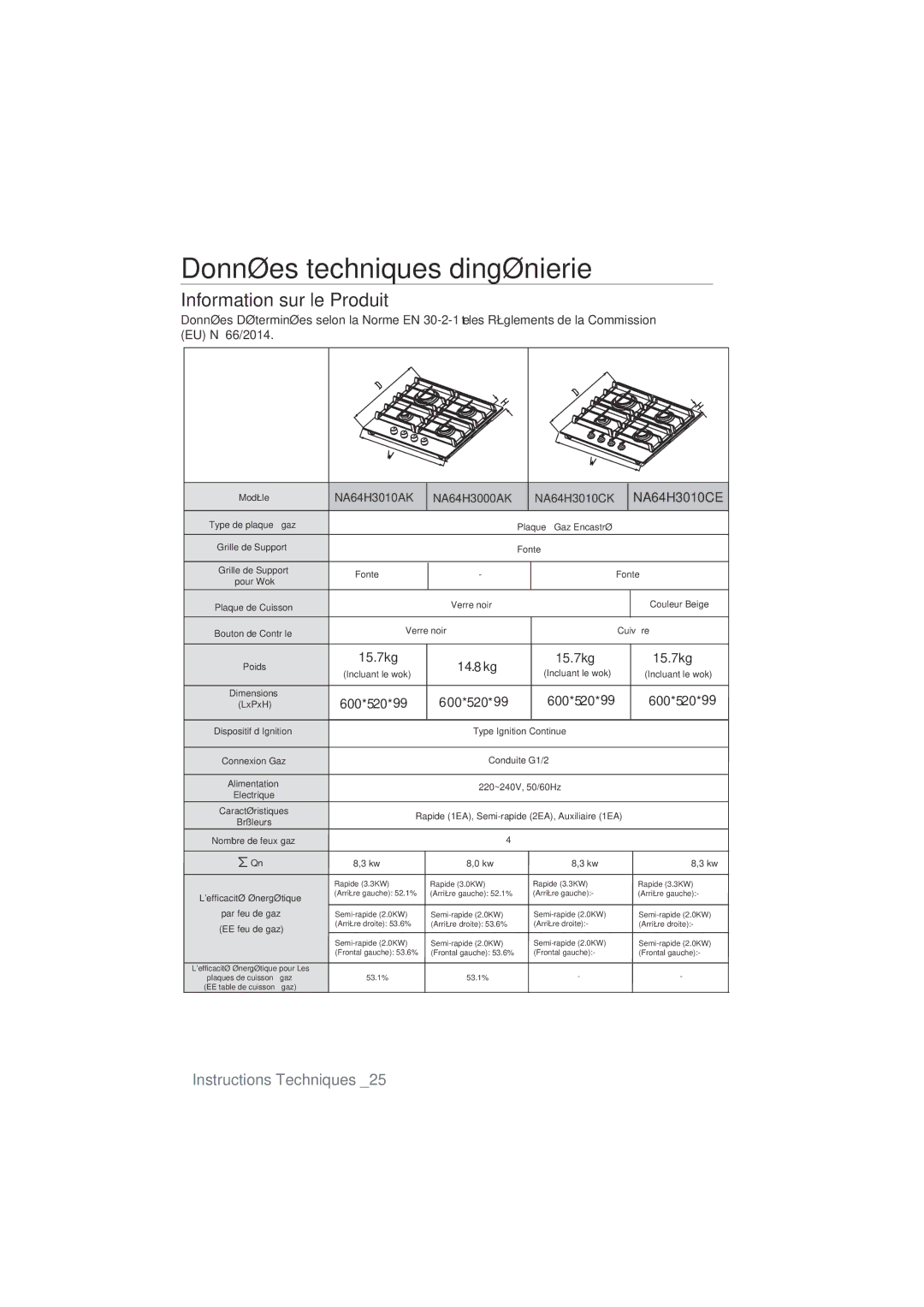 Samsung NA64H3110AS/EF manual Données techniques d’ingénierie 