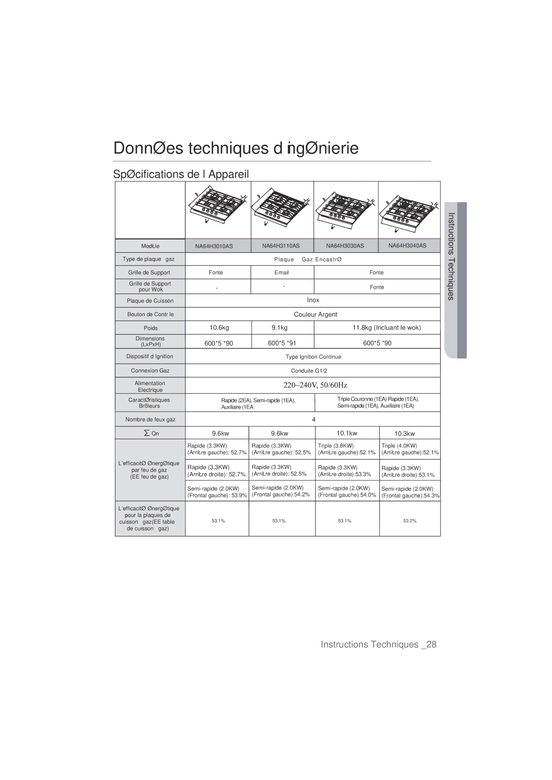 Samsung NA64H3110AS/EF manual Instructions Techniques 