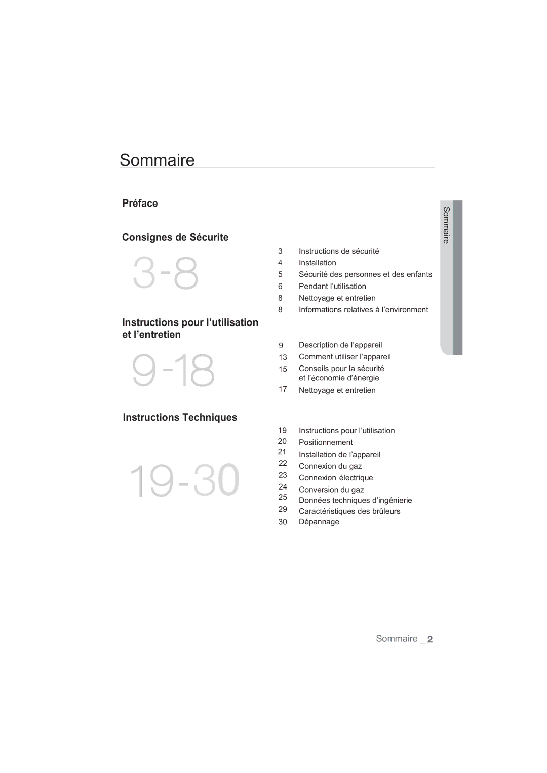 Samsung NA64H3110AS/EF manual 19-30, Sommaire 