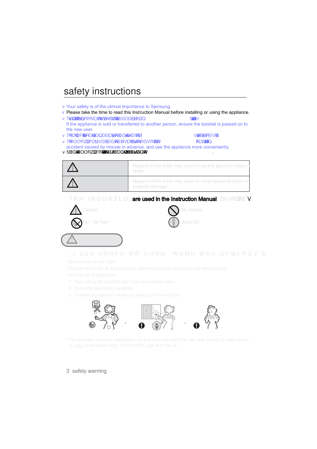 Samsung NA64H3110AS/EF manual Safety instructions, ,IJdvVhh VWrOhdnWdnhWkhDfwlrqvDvIroorz 