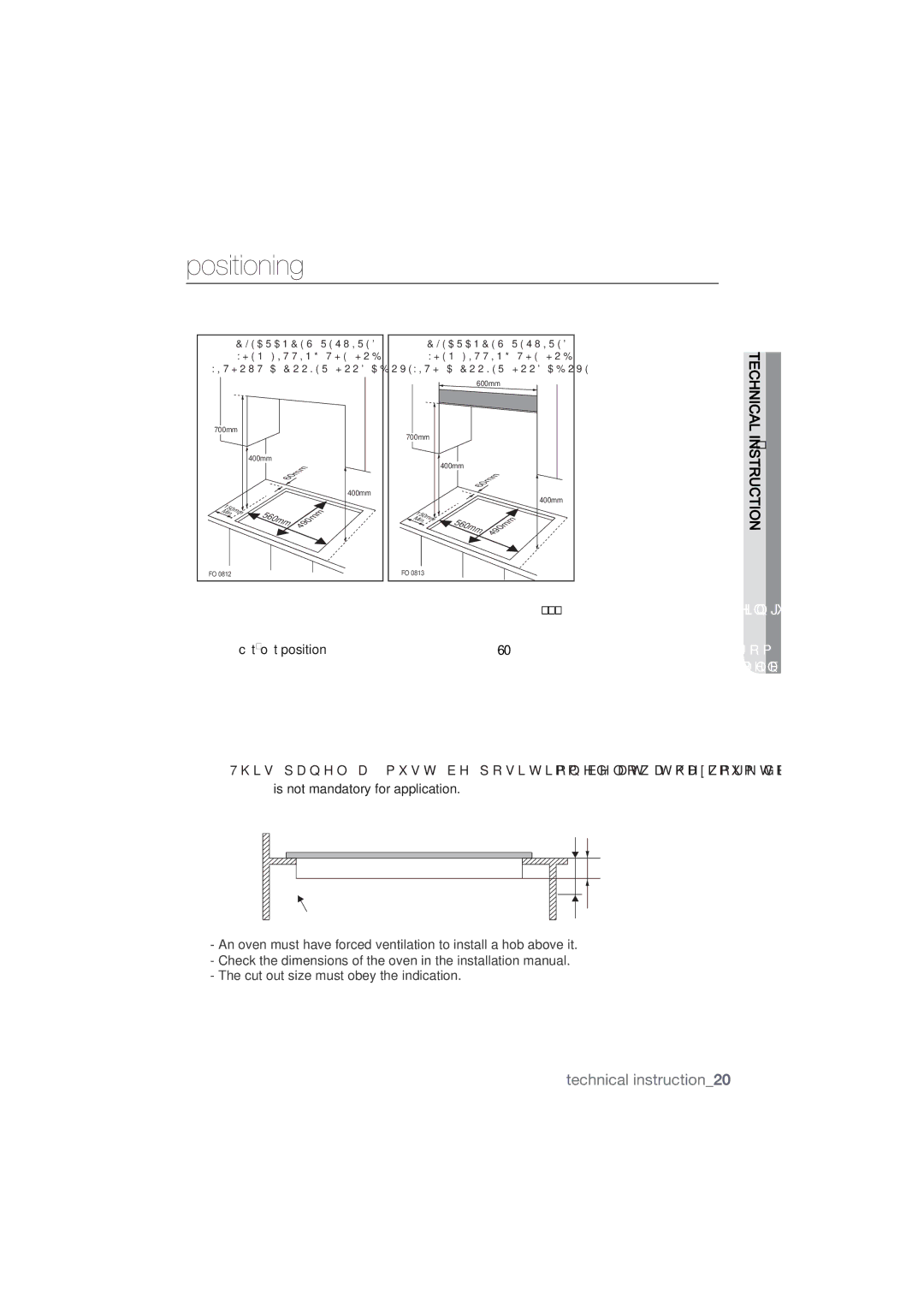 Samsung NA64H3110AS/EF manual Positioning, Cut out size 