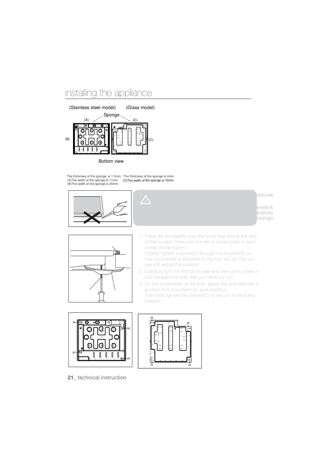 Samsung NA64H3110AS/EF manual Installing the appliance, DssoldqfhDjdlqvwWkhDshuwxuh 