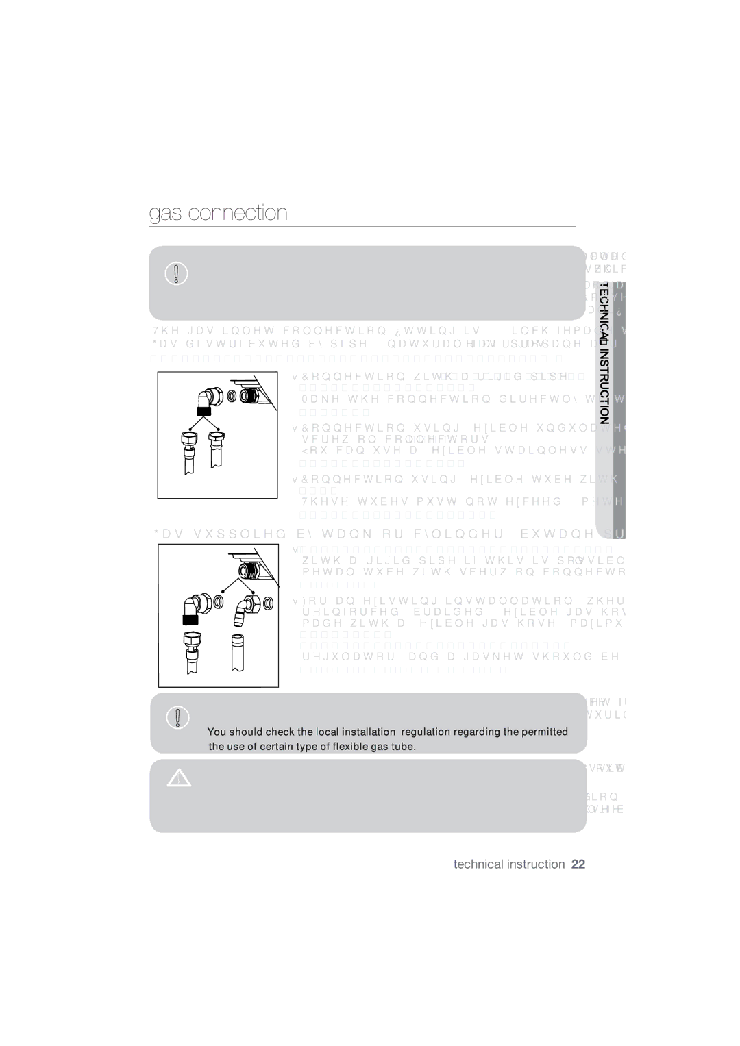 Samsung NA64H3110AS/EF manual Gas connection, 7KHJDVLQOHWFRQQHFWLRQ¿WWLQJLVLQFKIHPDOHWKUHDG 