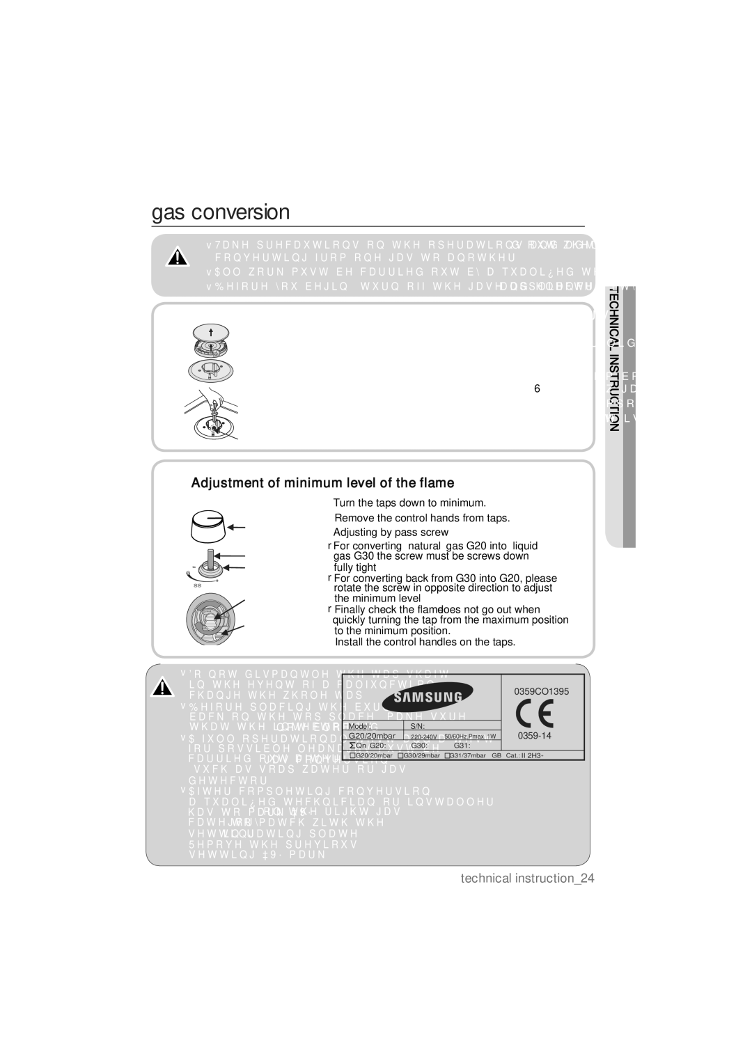 Samsung NA64H3110AS/EF manual Gas conversion, KdqjhWkhLqmhfwruRiWkhExuqhuv 