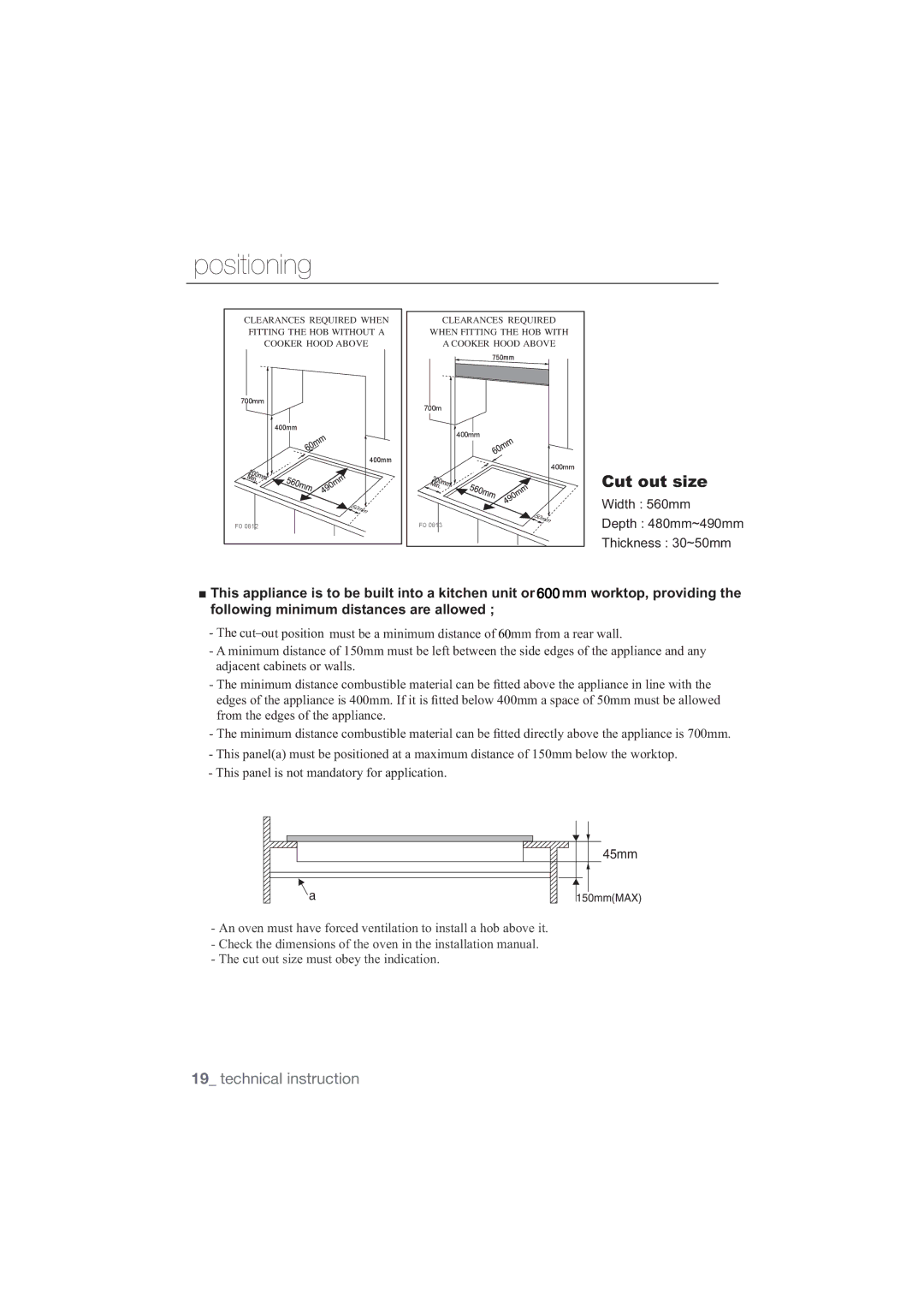 Samsung NA75M3130AS/ET, NA75J3030AS/ET manual Positioning 