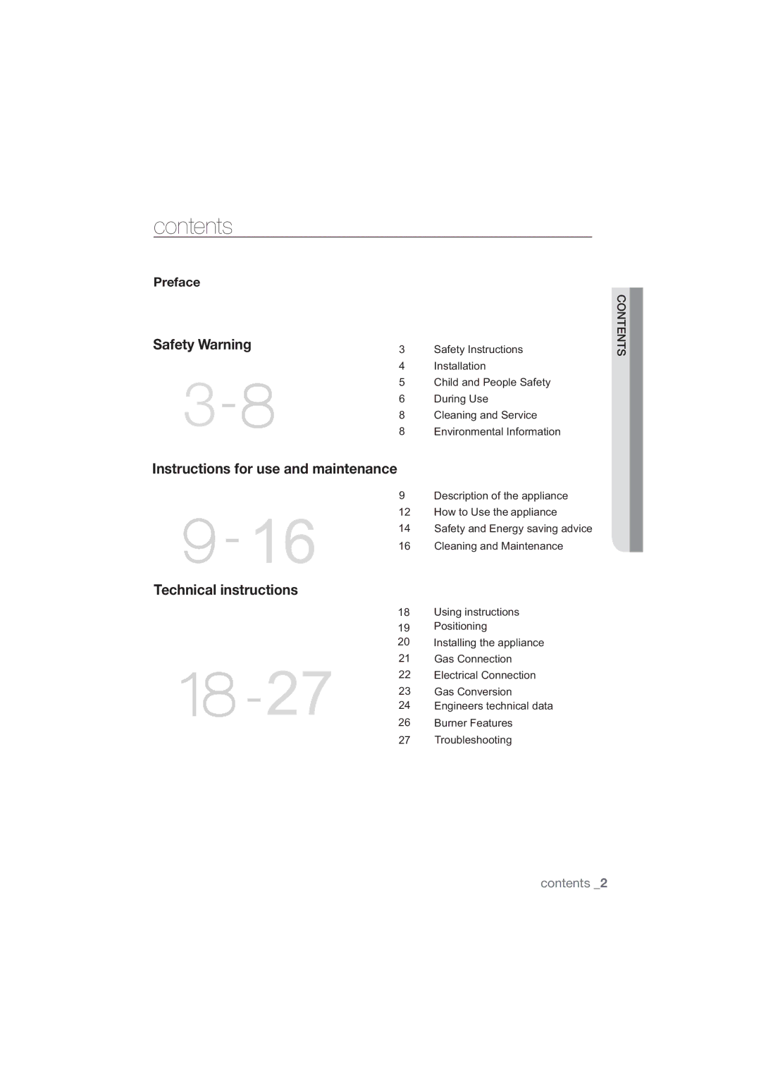 Samsung NA75J3030AS/ET, NA75M3130AS/ET manual Contents 