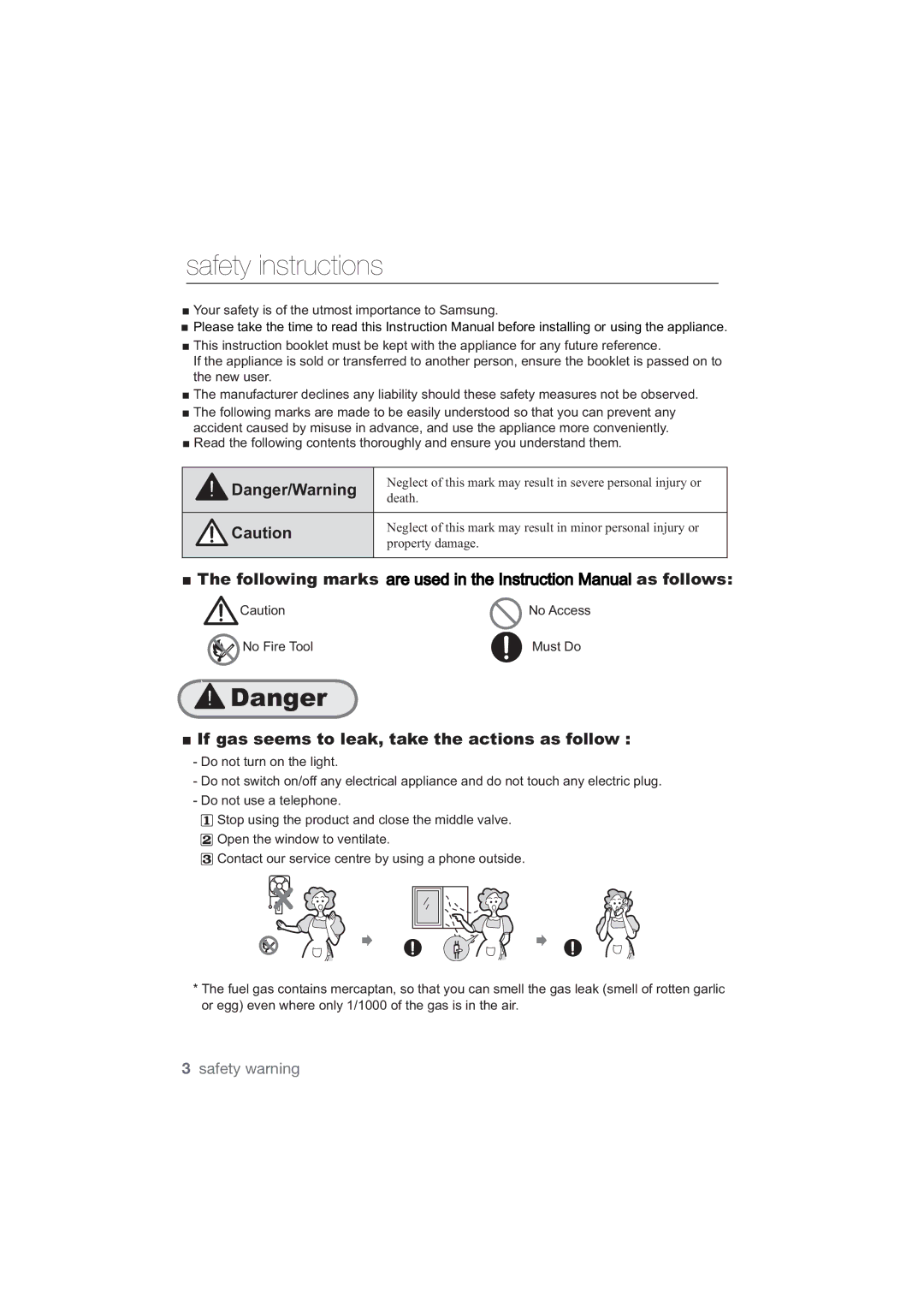 Samsung NA75M3130AS/ET, NA75J3030AS/ET manual Safety instructions, ,IJdvVhh VWrOhdnWdnhWkhDfwlrqvDvIroorz 