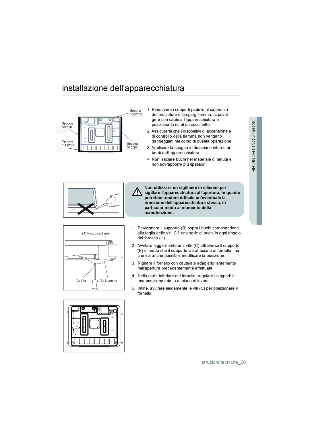 Samsung NA75J3030AS/ET, NA75M3130AS/ET manual Installazione dellapparecchiatura 