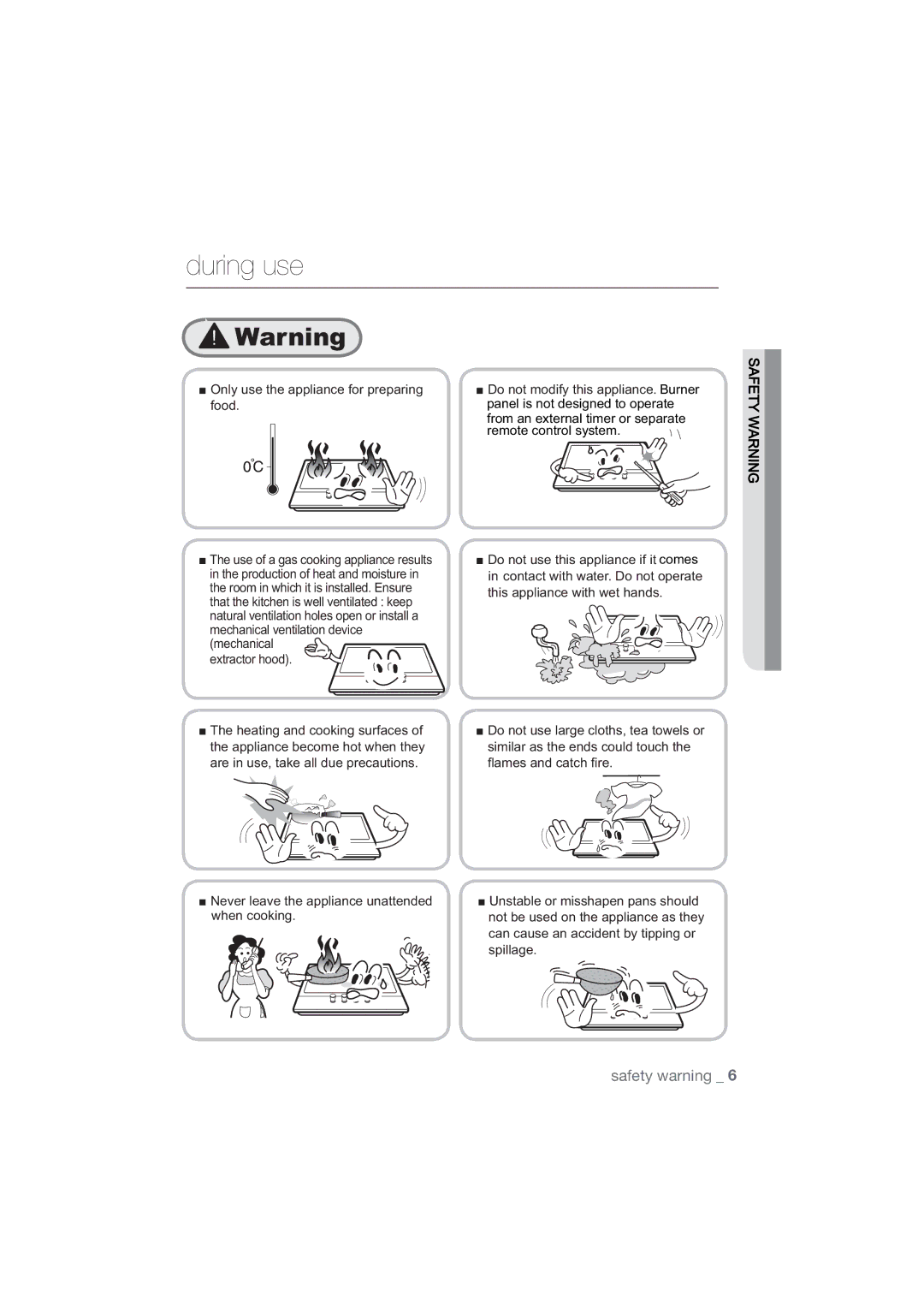 Samsung NA75J3030AS/ET manual During use, HwudfwruKrrg, 7KHKHDWLQJDQGFRRNLQJVXUIDFHVRI, ÀdphvDqgFdwfk¿Uh 