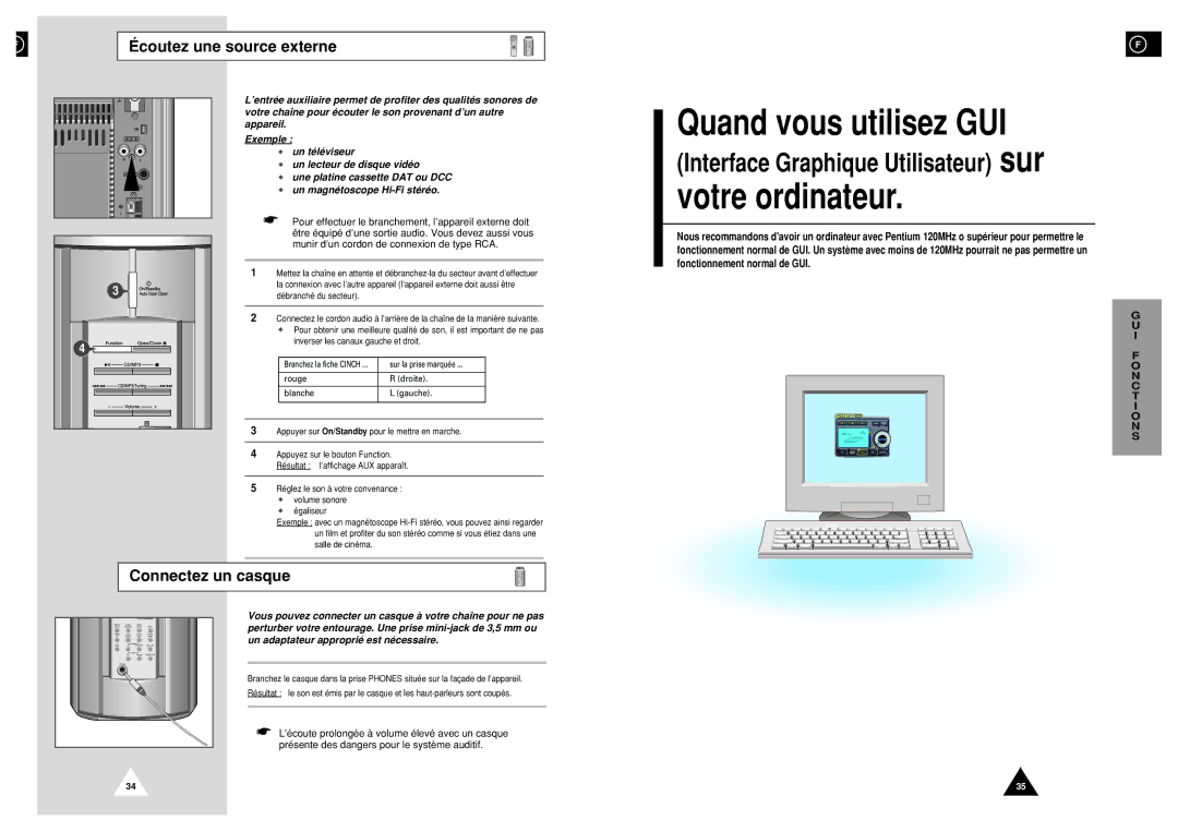 Samsung NACP50RH/ELS manual Connectez un casque, Un adaptateur approprié est nécessaire 