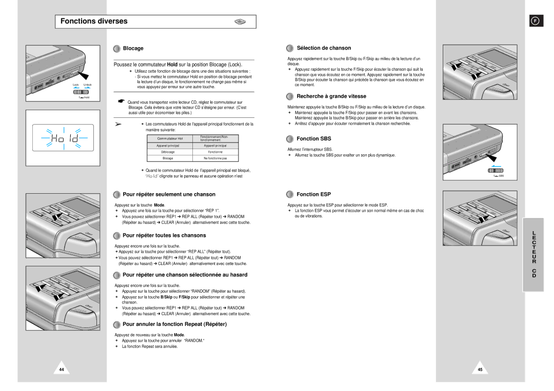 Samsung NACP50RH/ELS manual Fonctions diverses 