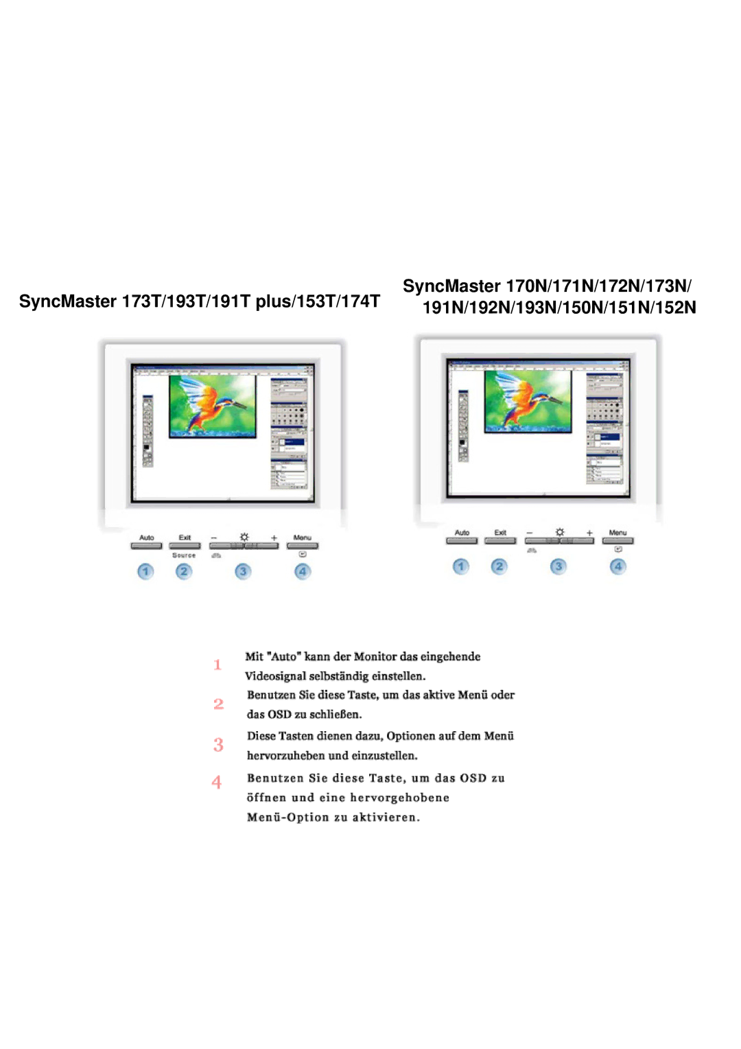 Samsung NB19ASPS/EDC, NB17ASBSY, NB15ASHN/EDC, NB17BSPSD/EDC, NB19BSHB/EDC, NB19BSHS/EDC manual SyncMaster 170N/171N/172N/173N 