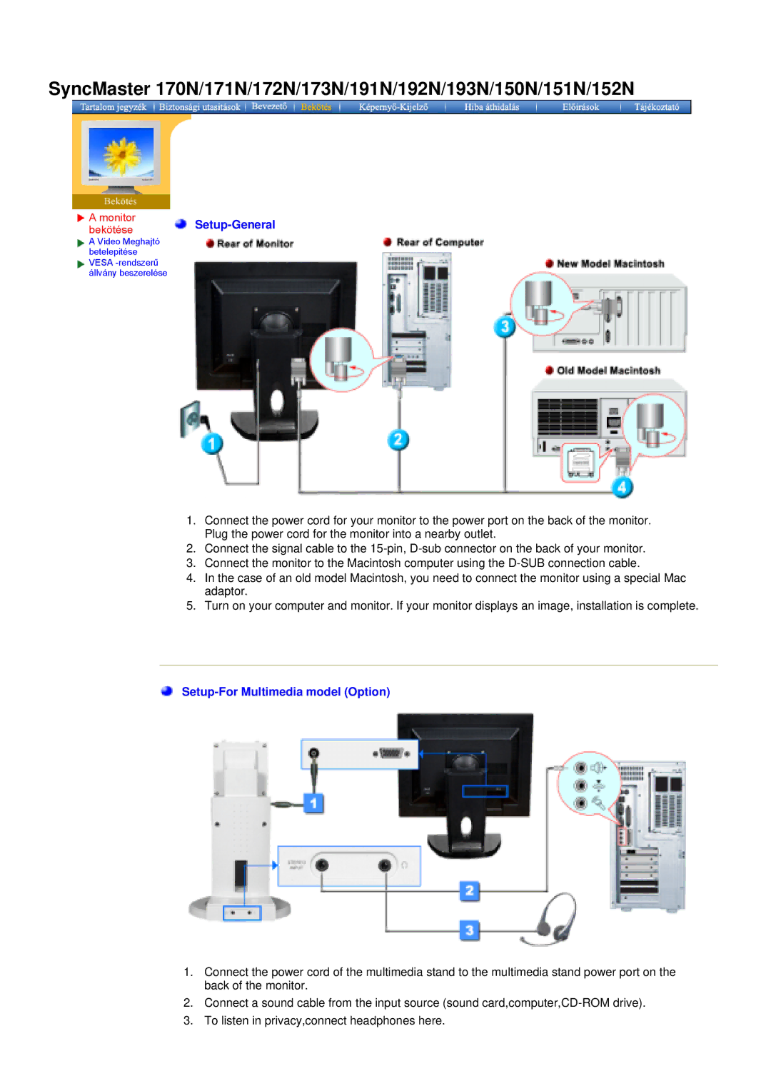 Samsung NB19BSPSQ/EDC, NB17ASBSY, NB17BSPSV/EDC, NB17BSPSD/EDC, NB19BSHS/EDC, NB19ASHS/EDC, NB17BSHS/EDC BekötéseSetup-General 