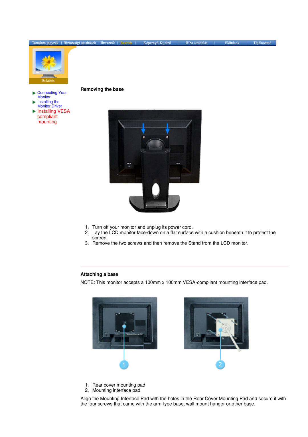 Samsung NB17ASHS/EDC, NB17ASBSY, NB17BSPSV/EDC, NB17BSPSD/EDC, NB19BSHS/EDC, NB19ASHS/EDC Removing the base, Attaching a base 