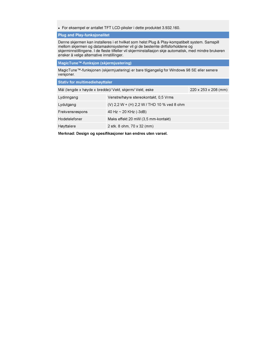 Samsung NB19BSHN/EDC, NB17ASHS/EDC, NB17BSHSQ/EDC, NB17BSPSQ/EDC manual Plug and Play-funksjonalitet 