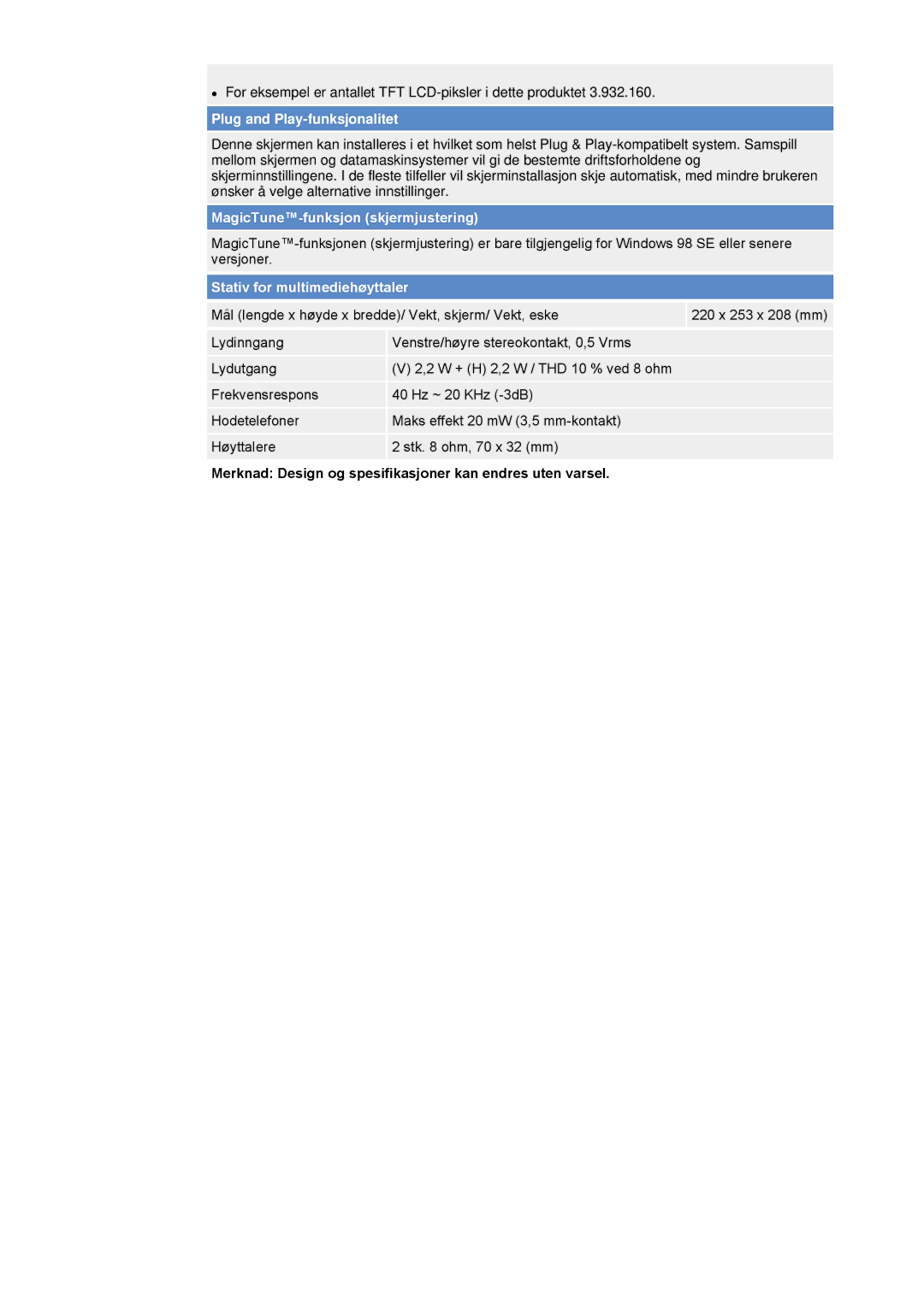 Samsung NB17ASHS/EDC, NB17BSHSQ/EDC, NB19BSHN/EDC, NB17BSPSQ/EDC manual Plug and Play-funksjonalitet 