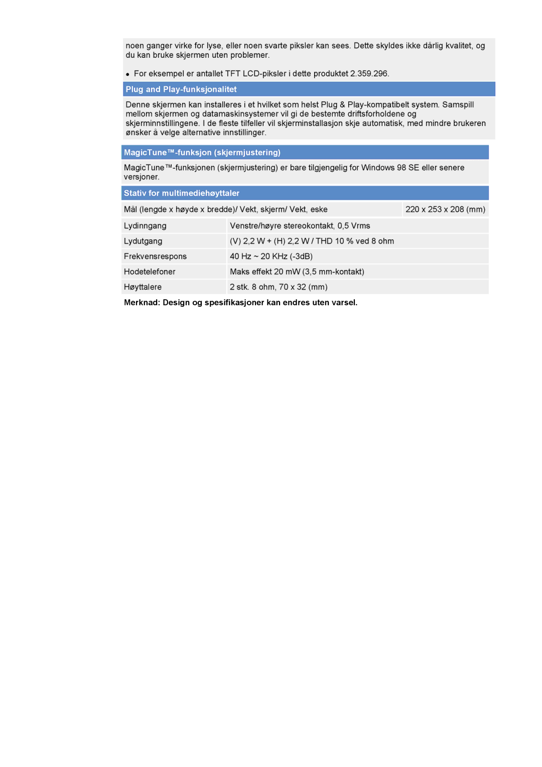 Samsung NB17ASHS/EDC, NB17BSHSQ/EDC, NB19BSHN/EDC, NB17BSPSQ/EDC manual Plug and Play-funksjonalitet 