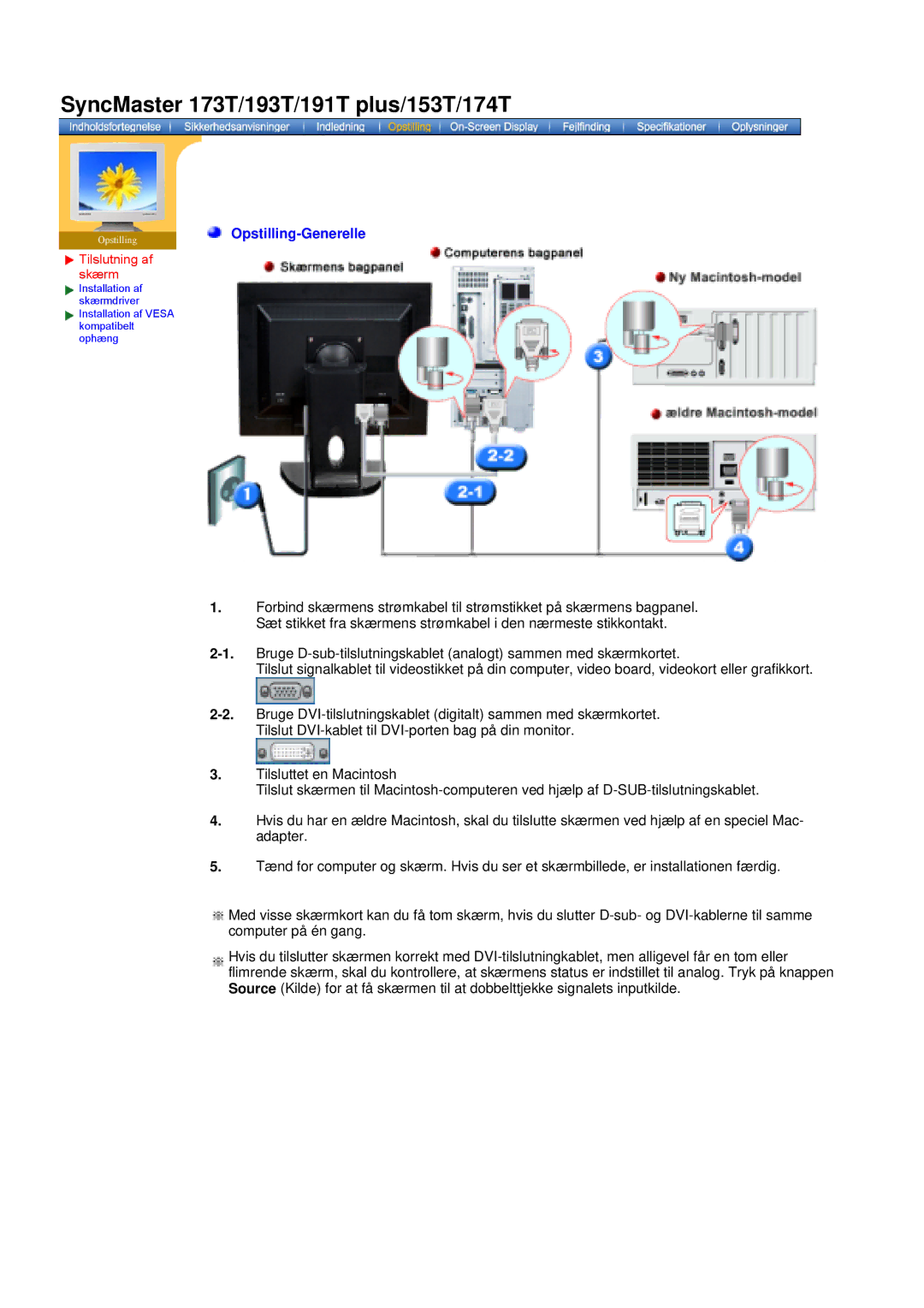 Samsung NB17BSPSQ/EDC, NB17ASHS/EDC, NB17BSHSQ/EDC, NB19BSHN/EDC manual Opstilling-Generelle 