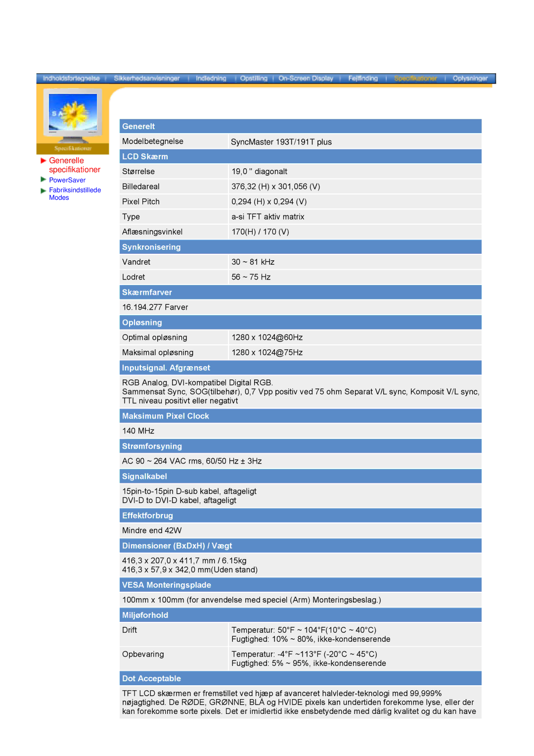 Samsung NB17BSPSQ/EDC, NB17ASHS/EDC, NB17BSHSQ/EDC, NB19BSHN/EDC manual Modelbetegnelse SyncMaster 193T/191T plus 