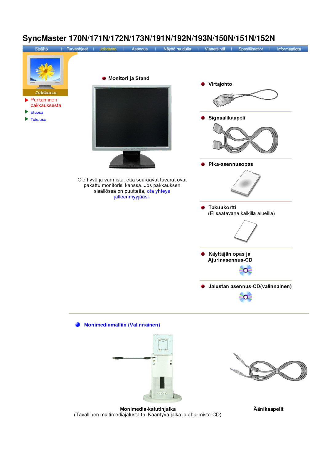 Samsung NB19BSHN/EDC, NB17ASHS/EDC, NB17BSHSQ/EDC, NB17BSPSQ/EDC manual Signaalikaapeli, Pika-asennusopas 